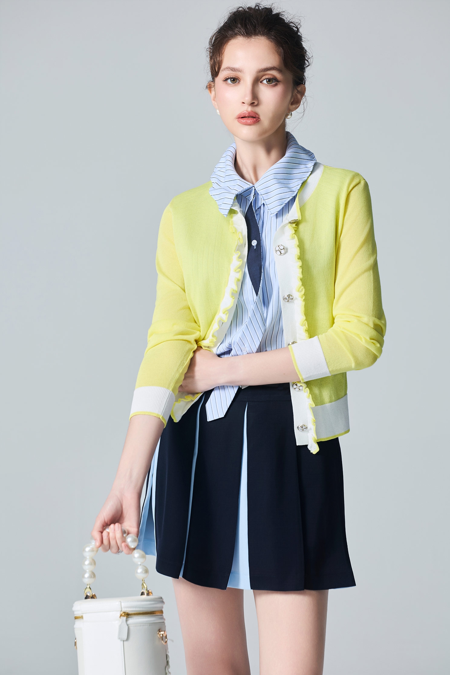 Ruffle Trim Knit Yellow CardiganRuffle Trim Knit Yellow Cardigan,Jackets,Outerwear,Season (AW) Look,Knitted,Knitted coats