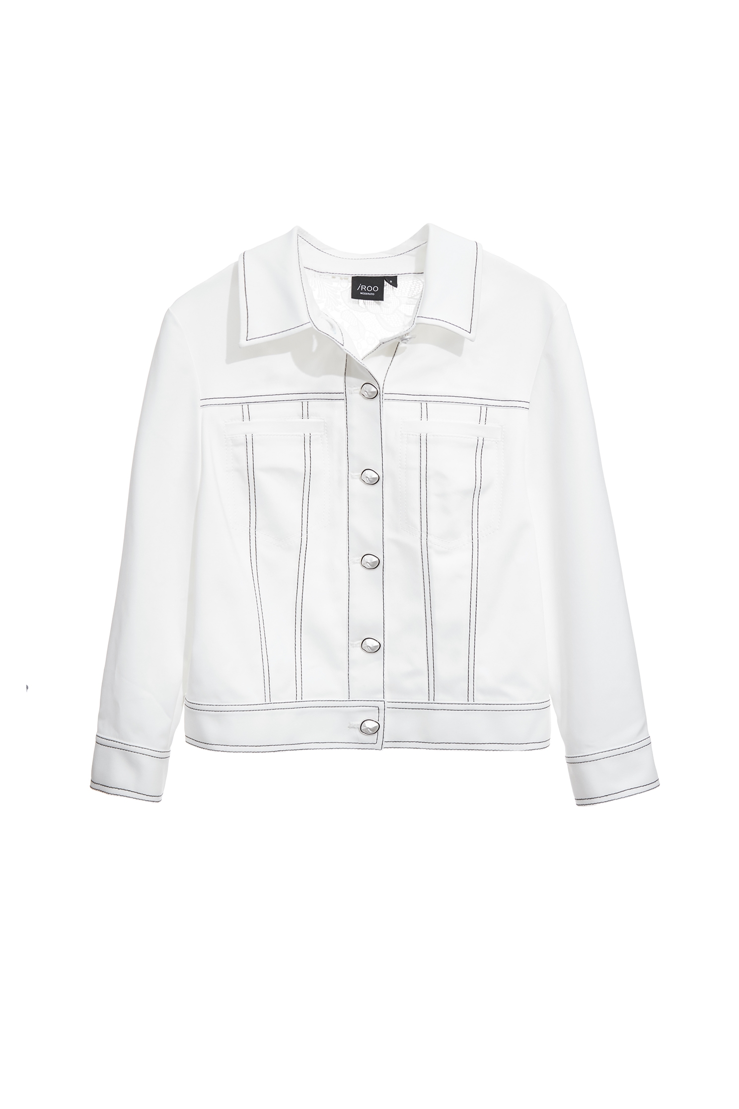 Contrast Stitch Lace Detail JacketContrast Stitch Lace Detail Jacket,Jackets,Outerwear,White outerwear,Season (AW) Look,Lace
