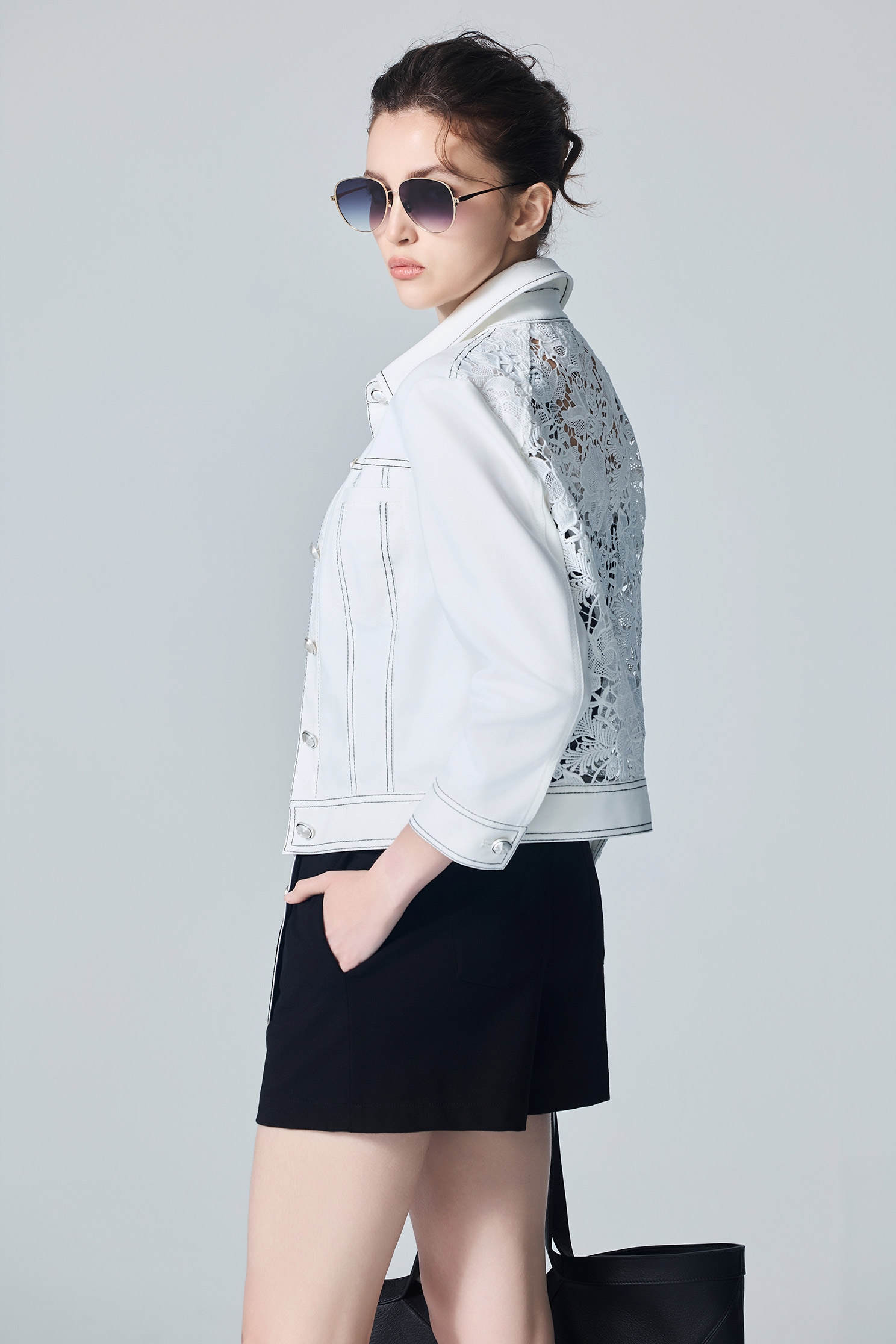 Contrast Stitch Lace Detail JacketContrast Stitch Lace Detail Jacket,Jackets,Outerwear,White outerwear,Season (AW) Look,Lace