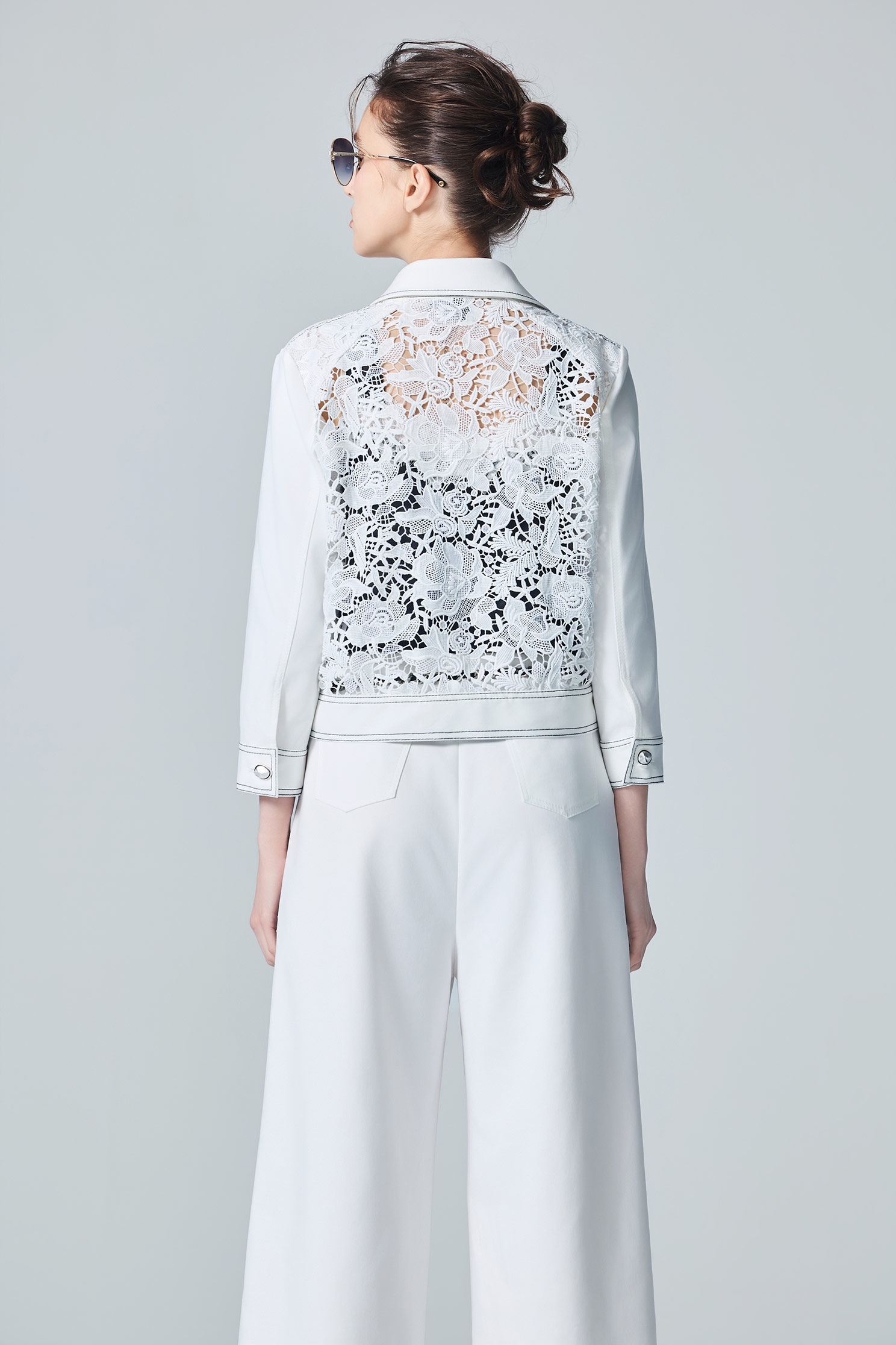 Contrast Stitch Lace Detail JacketContrast Stitch Lace Detail Jacket,Jackets,Outerwear,White outerwear,Season (AW) Look,Lace