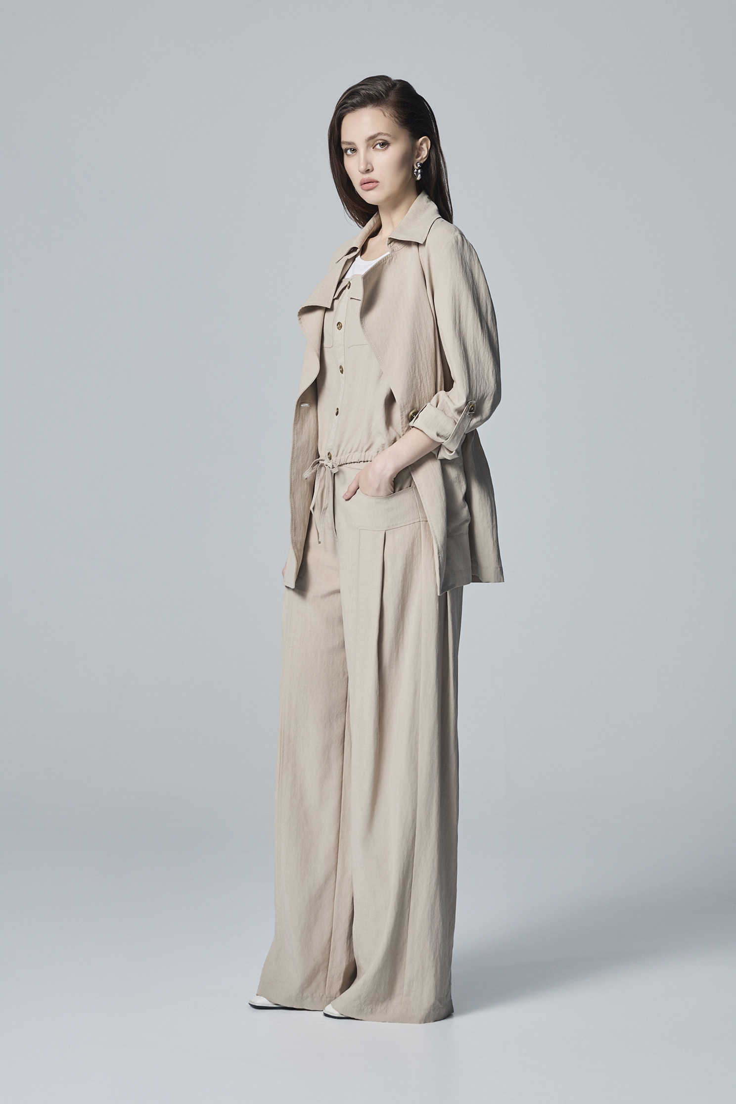 Mid Length Khaki JacketMid Length Khaki Jacket,Jackets,Outerwear,Season (AW) Look