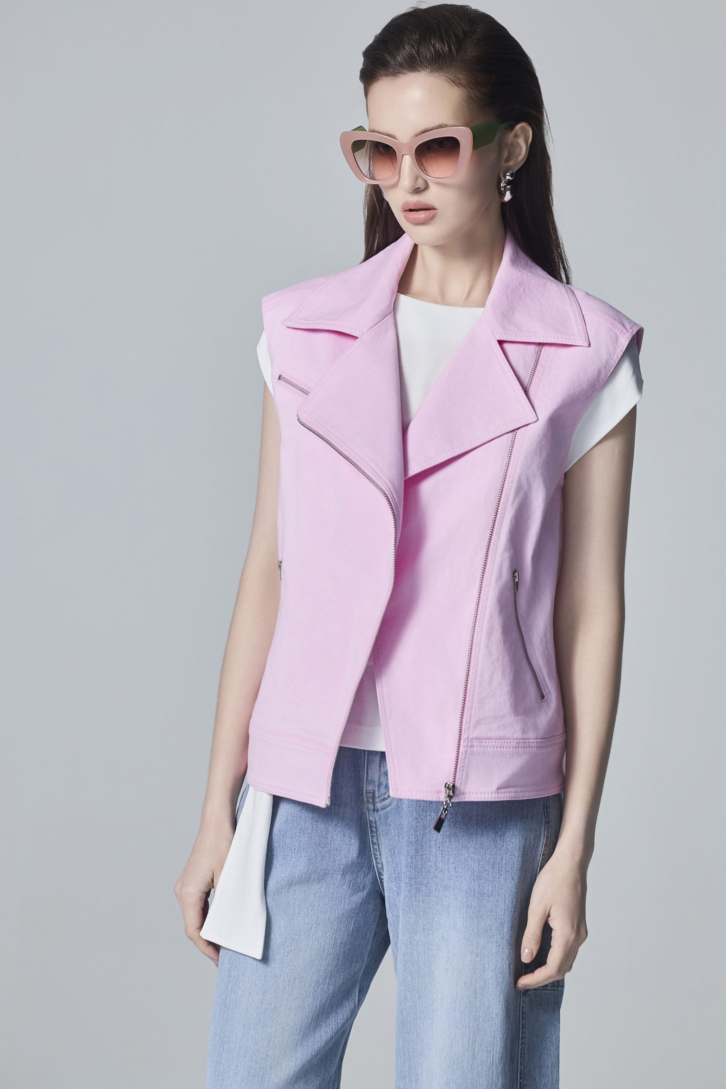Wide Lapel Pink Denim VestWide Lapel Pink Denim Vest,Jackets,Outerwear,Denim,Denim Jackets,Season (AW) Look
