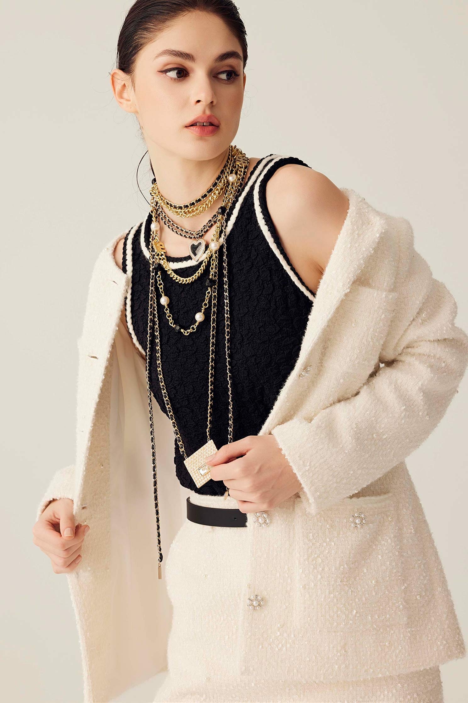 Mid Length Cream Colour Pearl JacketMid Length Cream Colour Pearl Jacket,Season (SS) Look,pearl,Blazers,longcoats