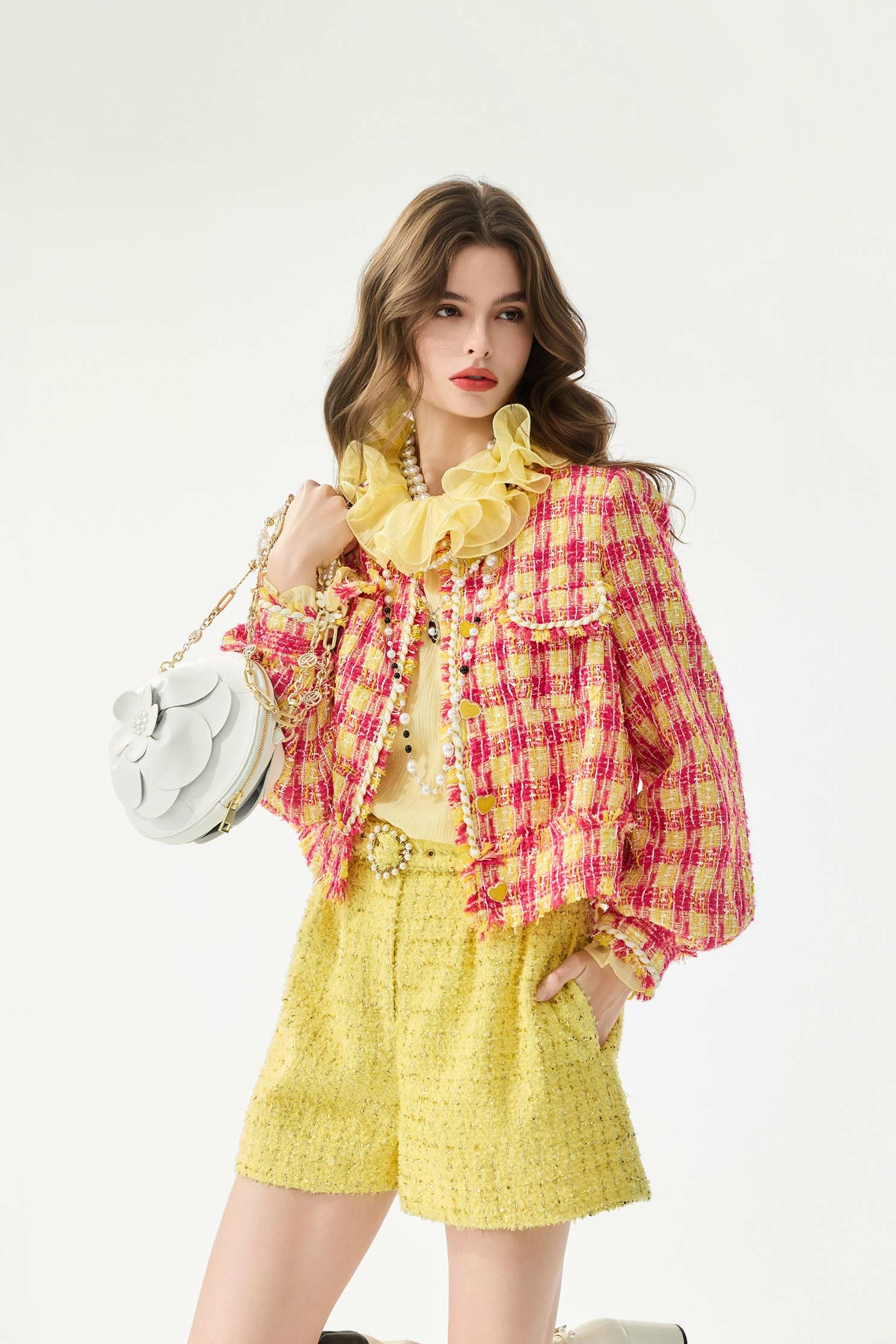 Yellow Red Checkered Tweed JacketYellow Red Checkered Tweed Jacket,Jackets,Season (SS) Look,Plaid