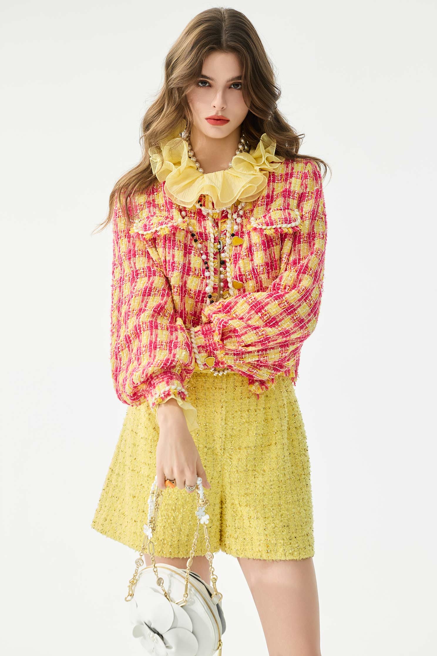 Yellow Red Checkered Tweed JacketYellow Red Checkered Tweed Jacket,Jackets,Season (SS) Look,Plaid