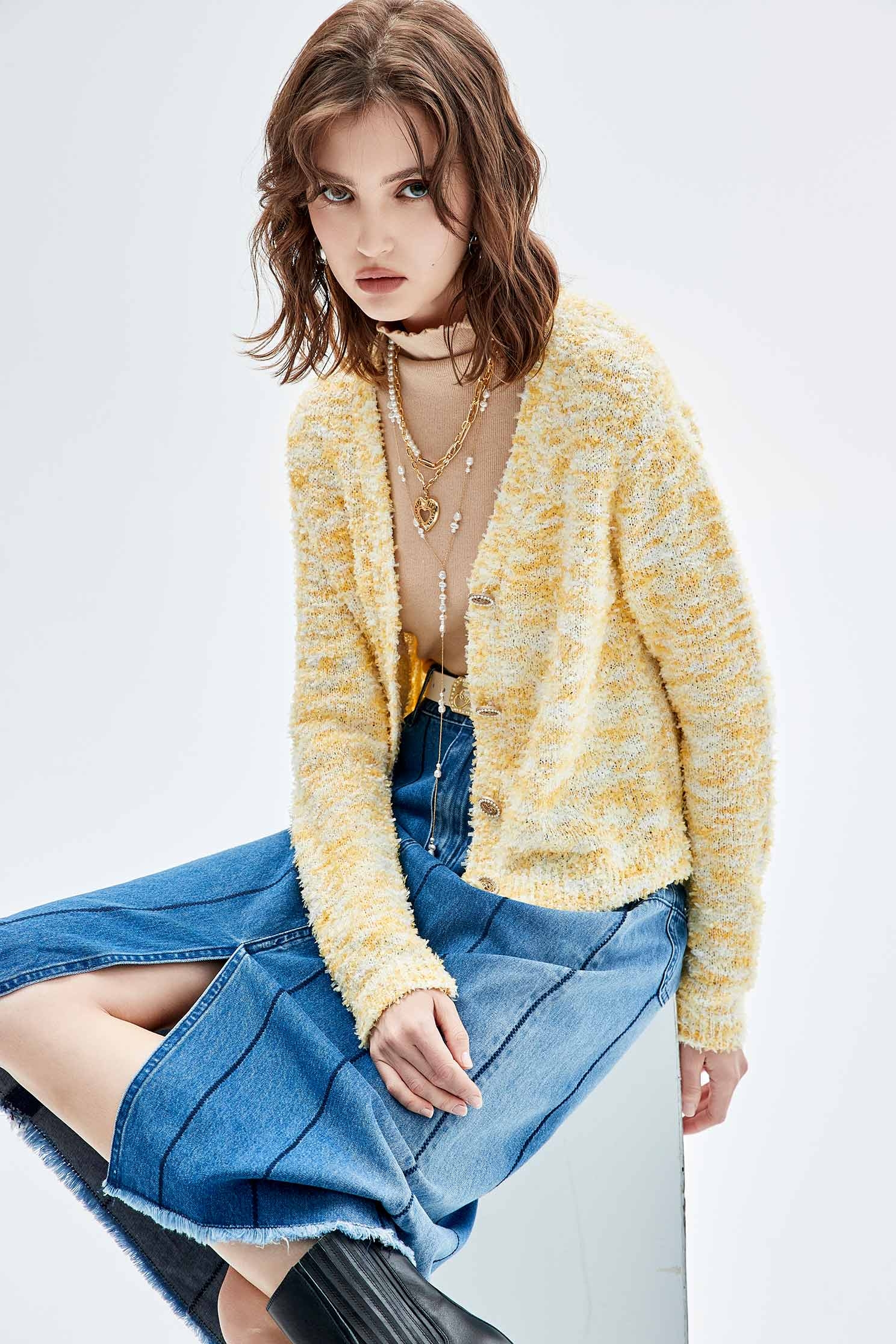 Colour Mix V-neck CardiganColour Mix V-neck Cardigan,Outerwear,Season (SS) Look,Knitted,Knitted coats,Long sleeve outerwear