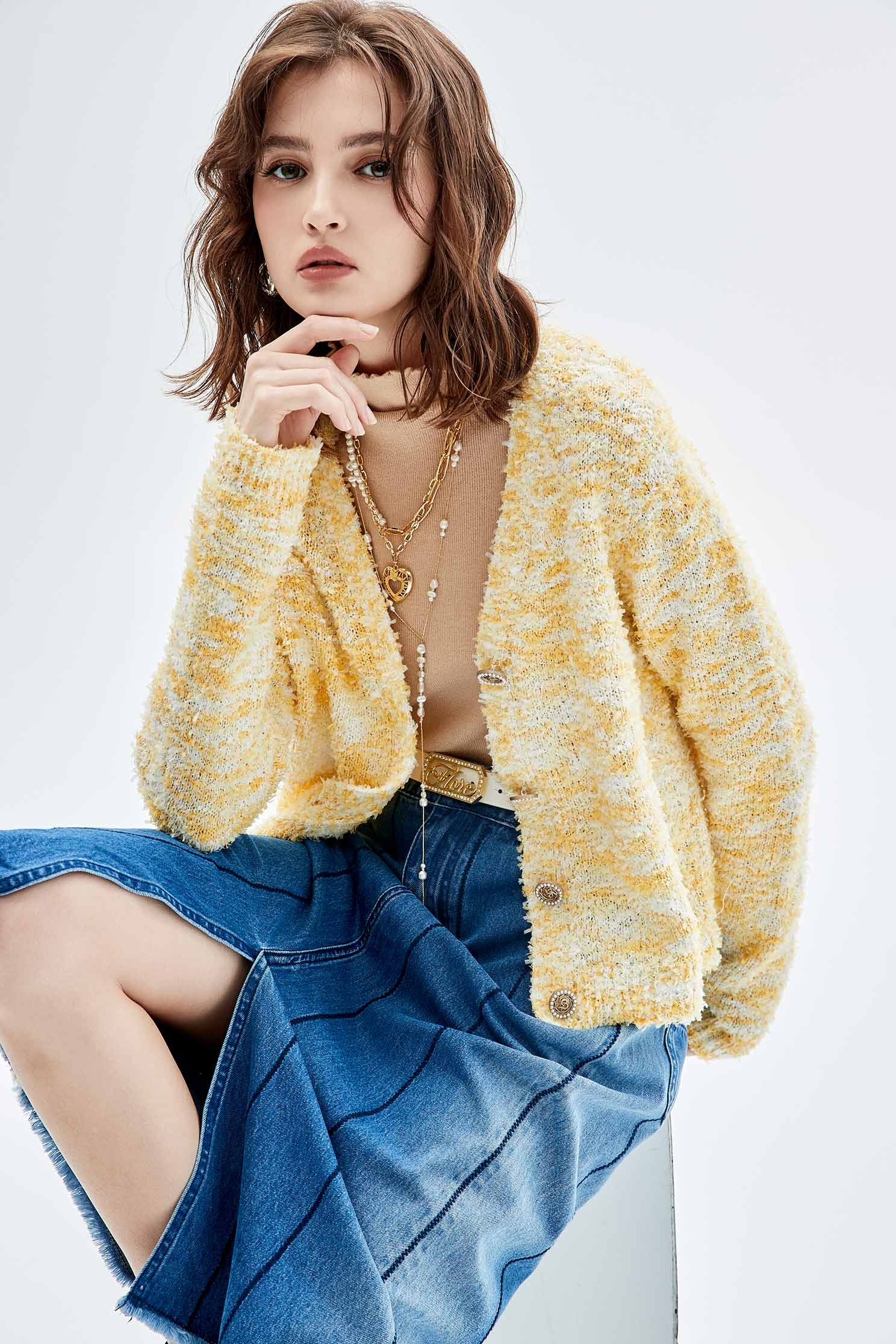 Colour Mix V-neck CardiganColour Mix V-neck Cardigan,Outerwear,Season (SS) Look,Knitted,Knitted coats,Long sleeve outerwear