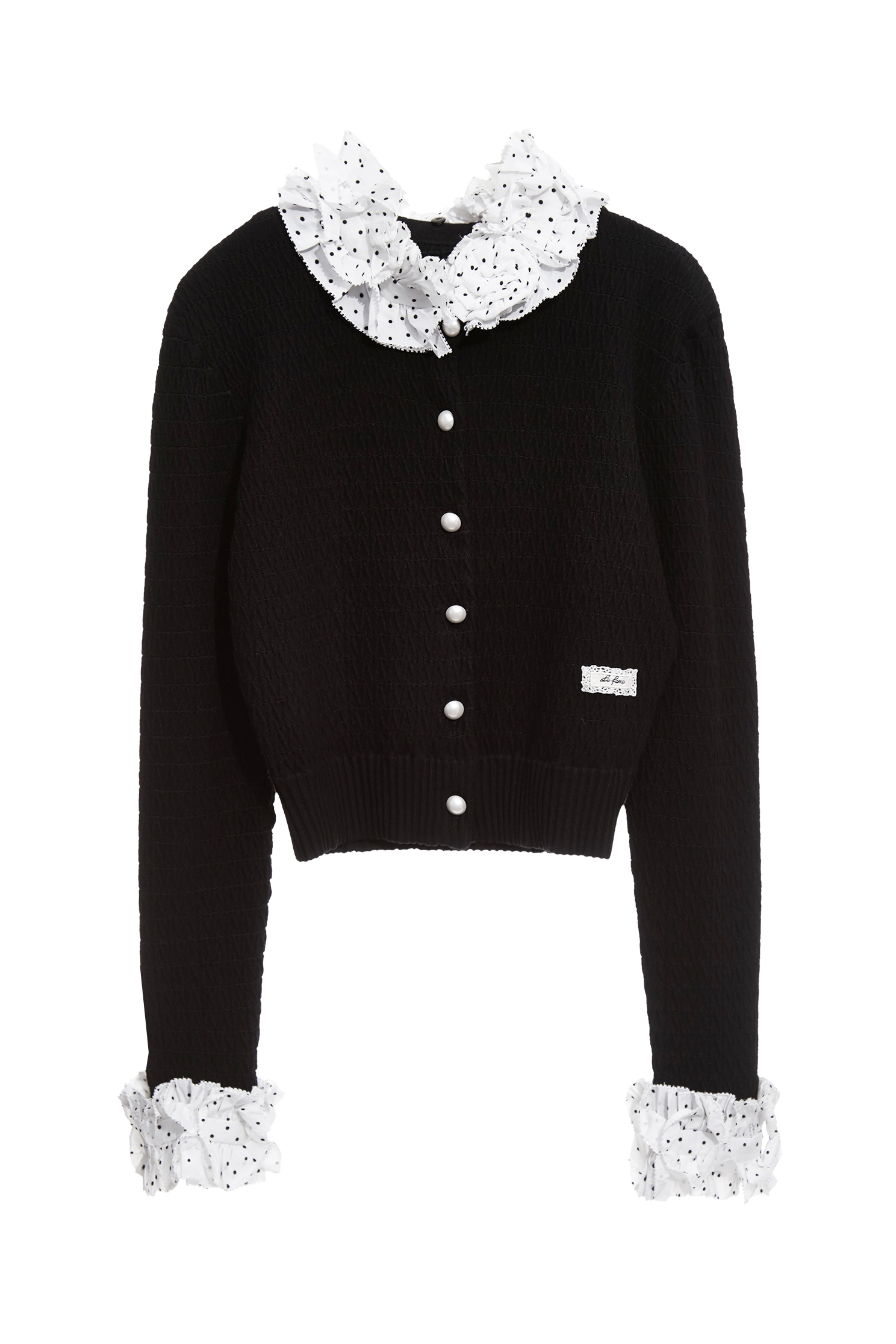 Contrast Ruffle Detail Knit CardiganContrast Ruffle Detail Knit Cardigan,Office Looks,Outerwear,dotcollection,pearl,Season (AW) Look,Valentine,Blouses,Knitted,Knitted coats,Knitted tops