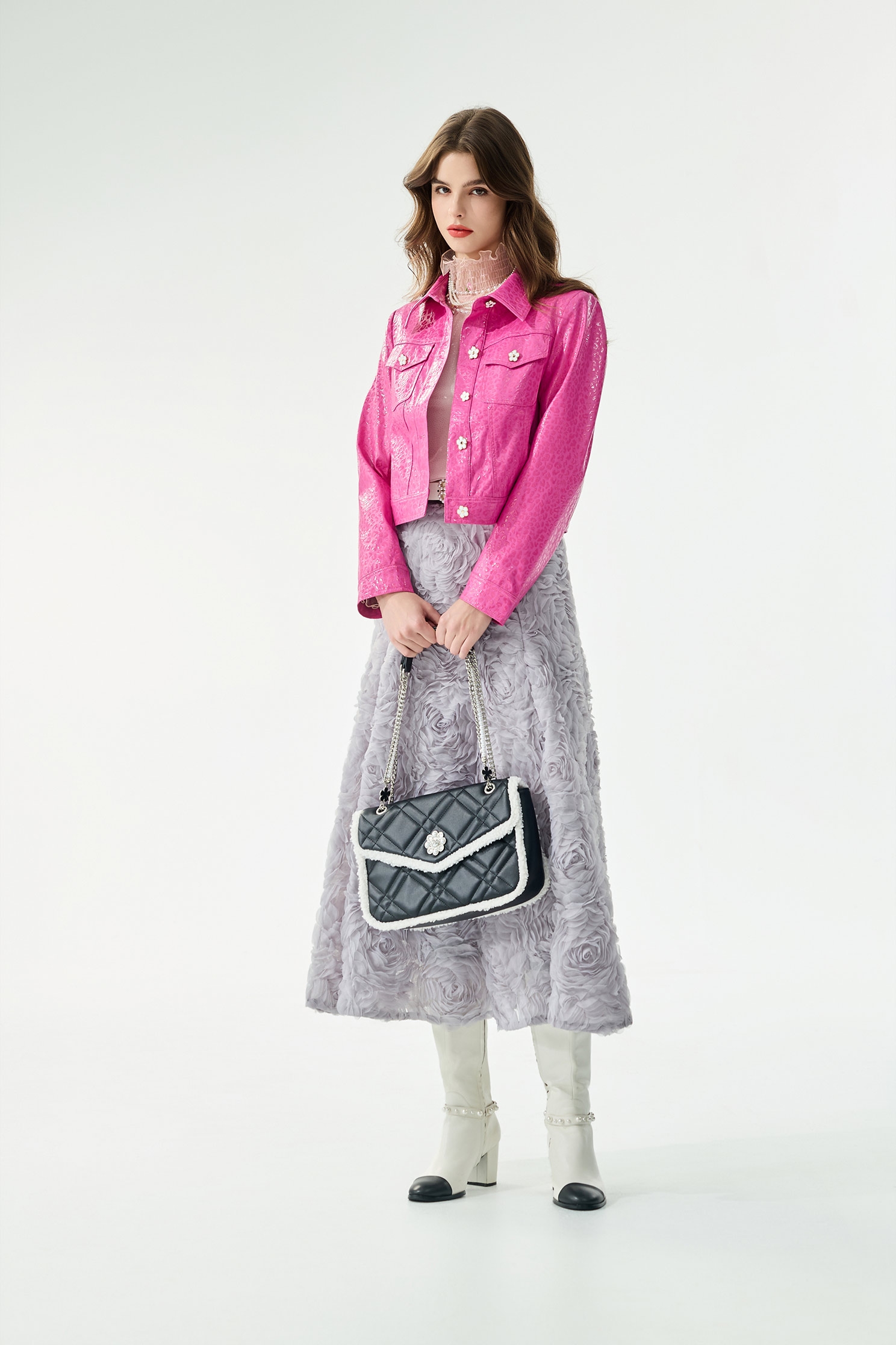 Leopard Embossed Print Fushia JacketLeopard Embossed Print Fushia Jacket,Jackets,Outerwear,Season (AW) Look