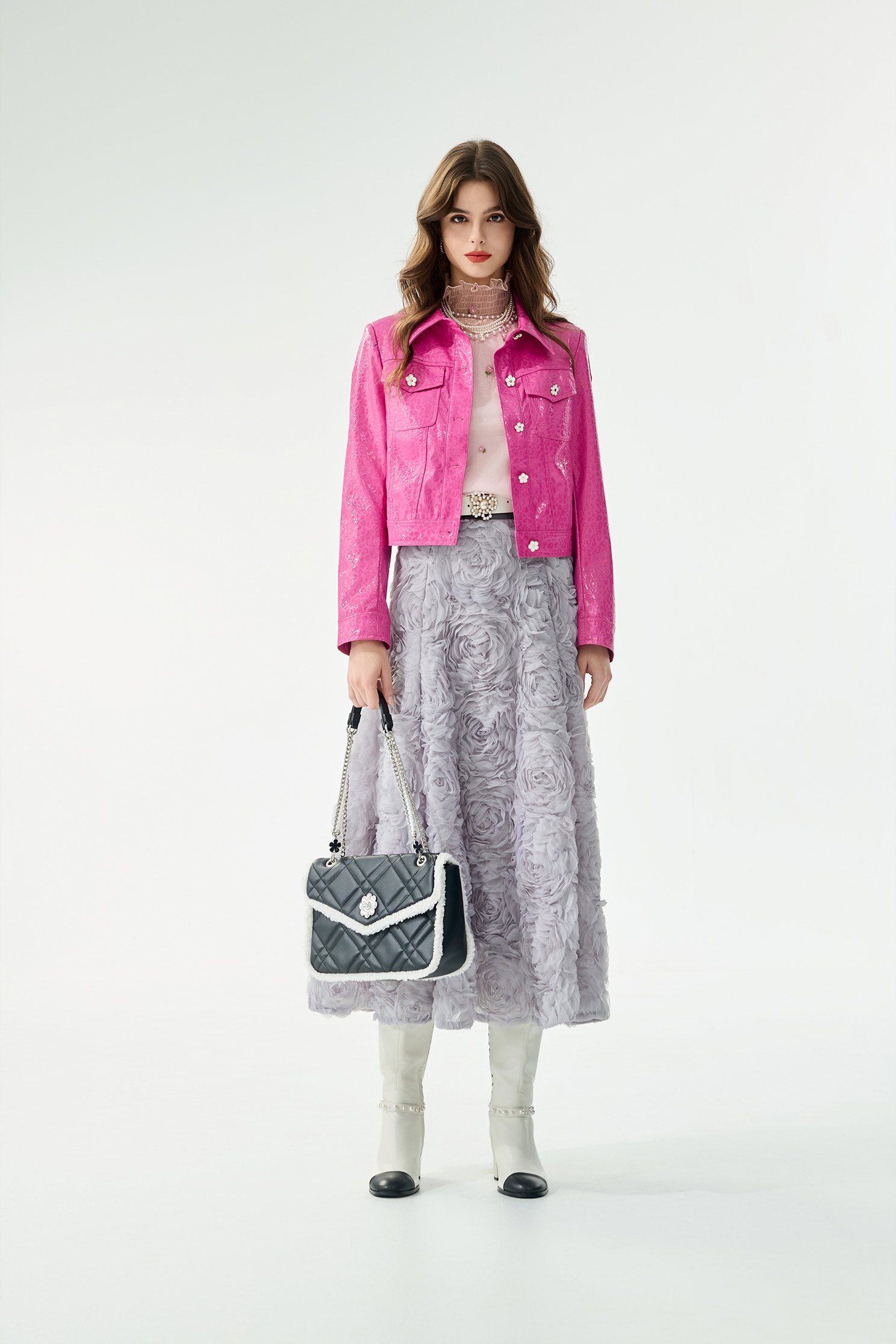 Leopard Embossed Print Fushia JacketLeopard Embossed Print Fushia Jacket,Jackets,Outerwear,Season (AW) Look