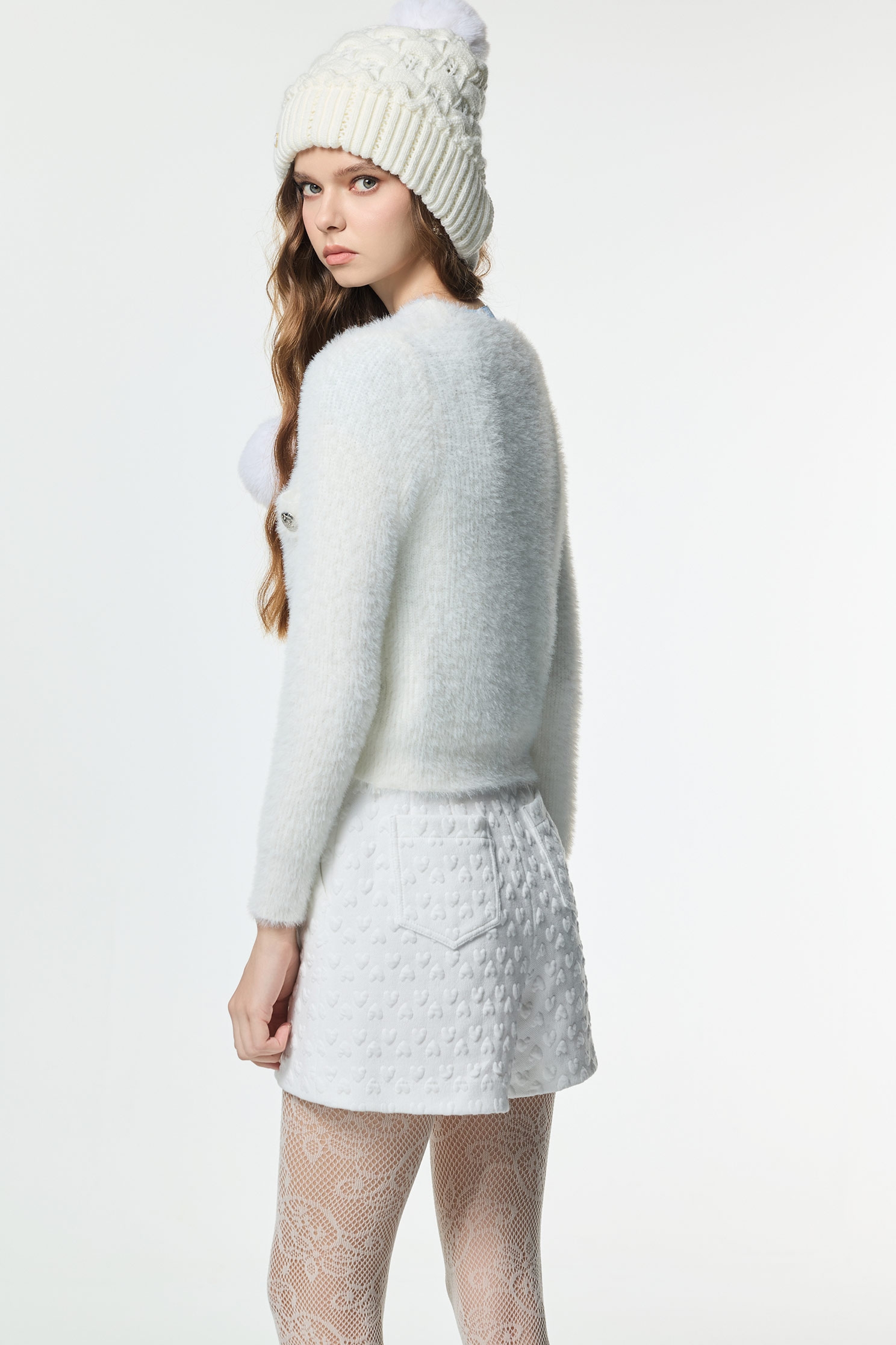 V-neck Faux Fur Knit CardiganV-neck Faux Fur Knit Cardigan,Jackets,Outerwear,White outerwear,Season (AW) Look,Knitted,Knitted coats