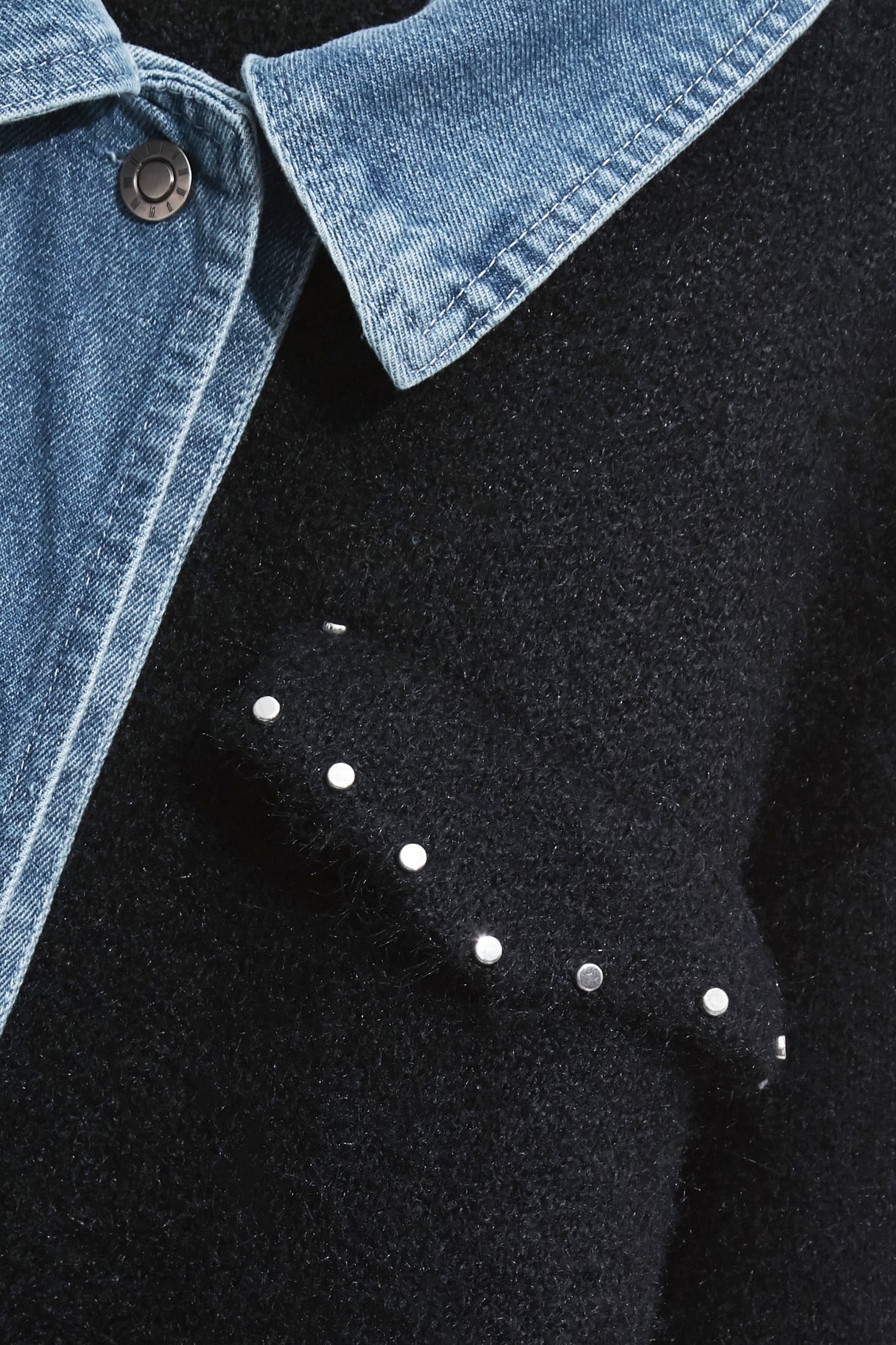 Denim With Knit Fabric Oversize JacketDenim With Knit Fabric Oversize Jacket,Office Looks,Denim,Outerwear,Denim,Season (AW) Look,Valentine,Knitted,Knitted coats