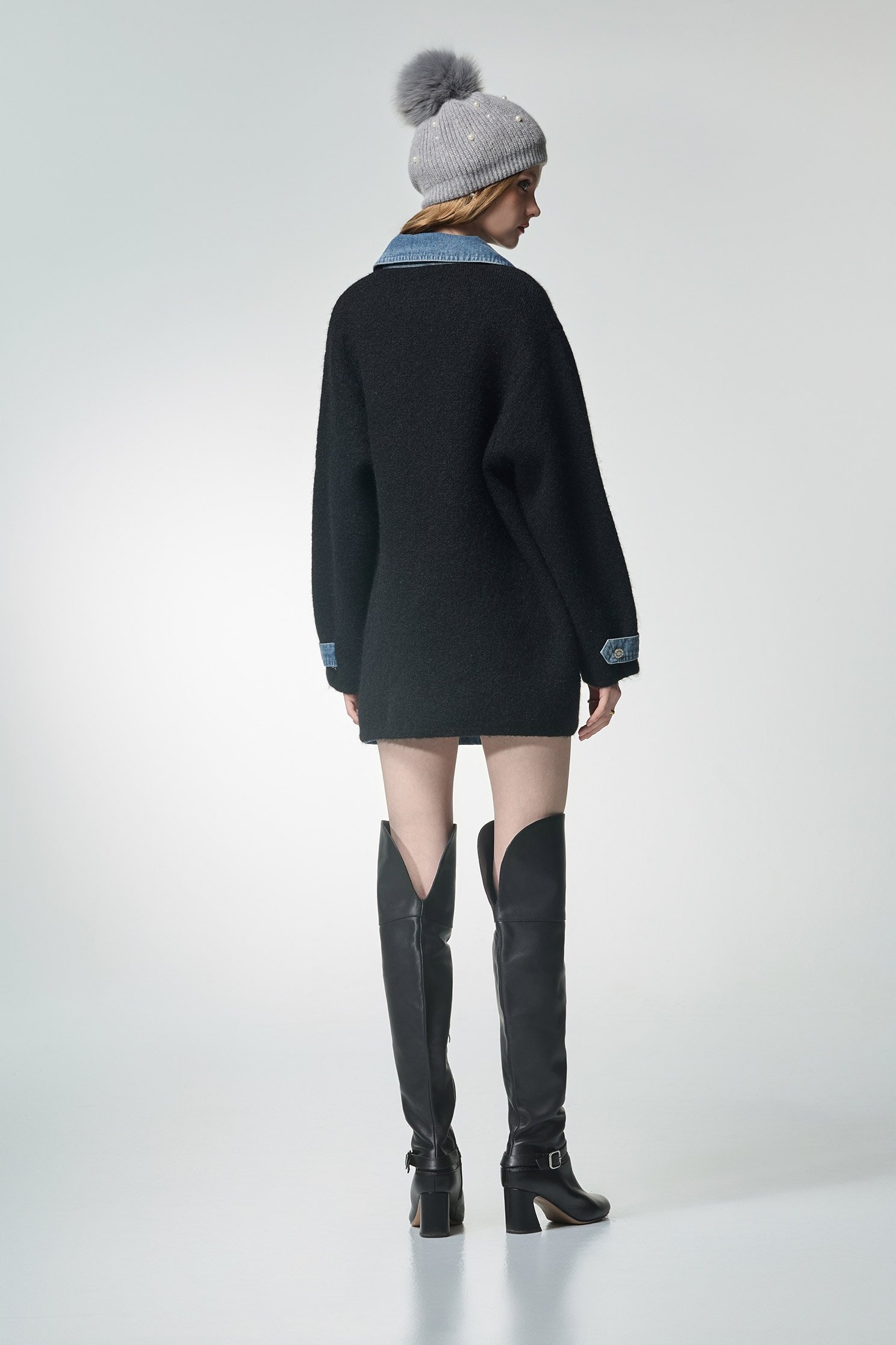 Denim With Knit Fabric Oversize JacketDenim With Knit Fabric Oversize Jacket,Office Looks,Denim,Outerwear,Denim,Season (AW) Look,Valentine,Knitted,Knitted coats