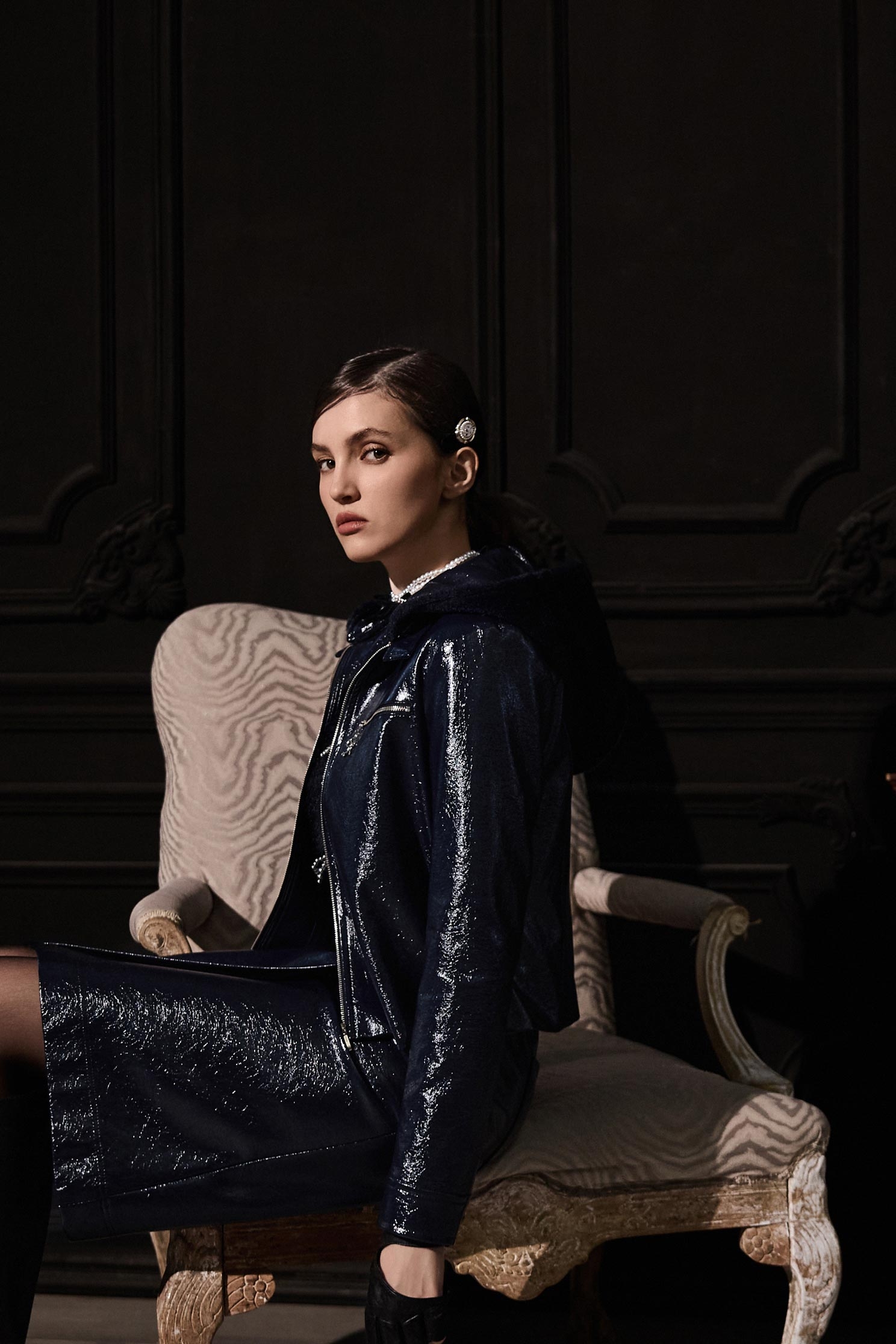 Metallic Sheen Navy PU jacketMetallic Sheen Navy PU jacket,Jackets,Outerwear,Season (AW) Look