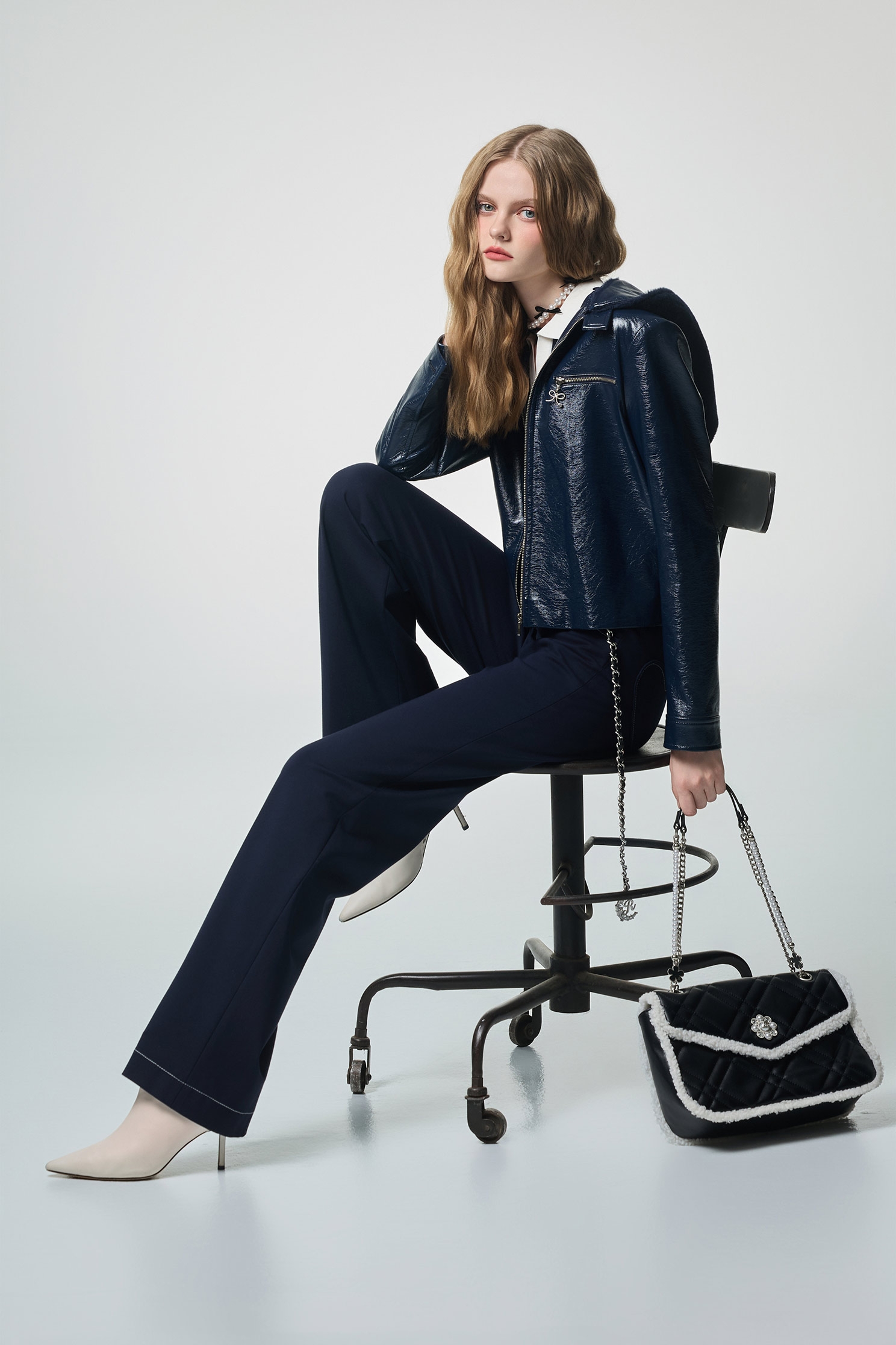 Metallic Sheen Navy PU jacketMetallic Sheen Navy PU jacket,Jackets,Outerwear,Season (AW) Look