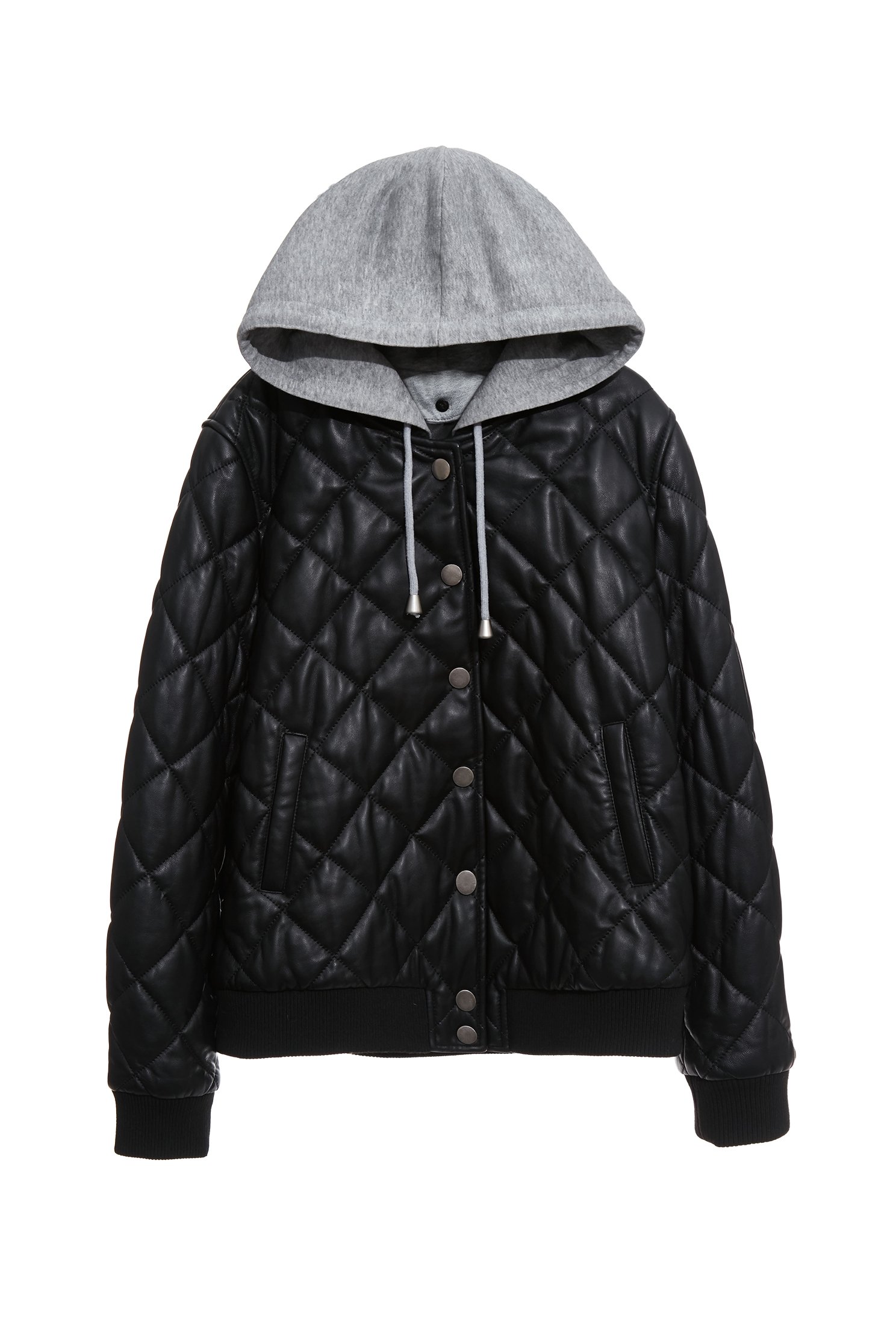 Hoodie Quilted Leather JacketHoodie Quilted Leather Jacket,Office Looks,Outerwear,Plaid,Lether jackets,Season (AW) Look,Hoodie jackets