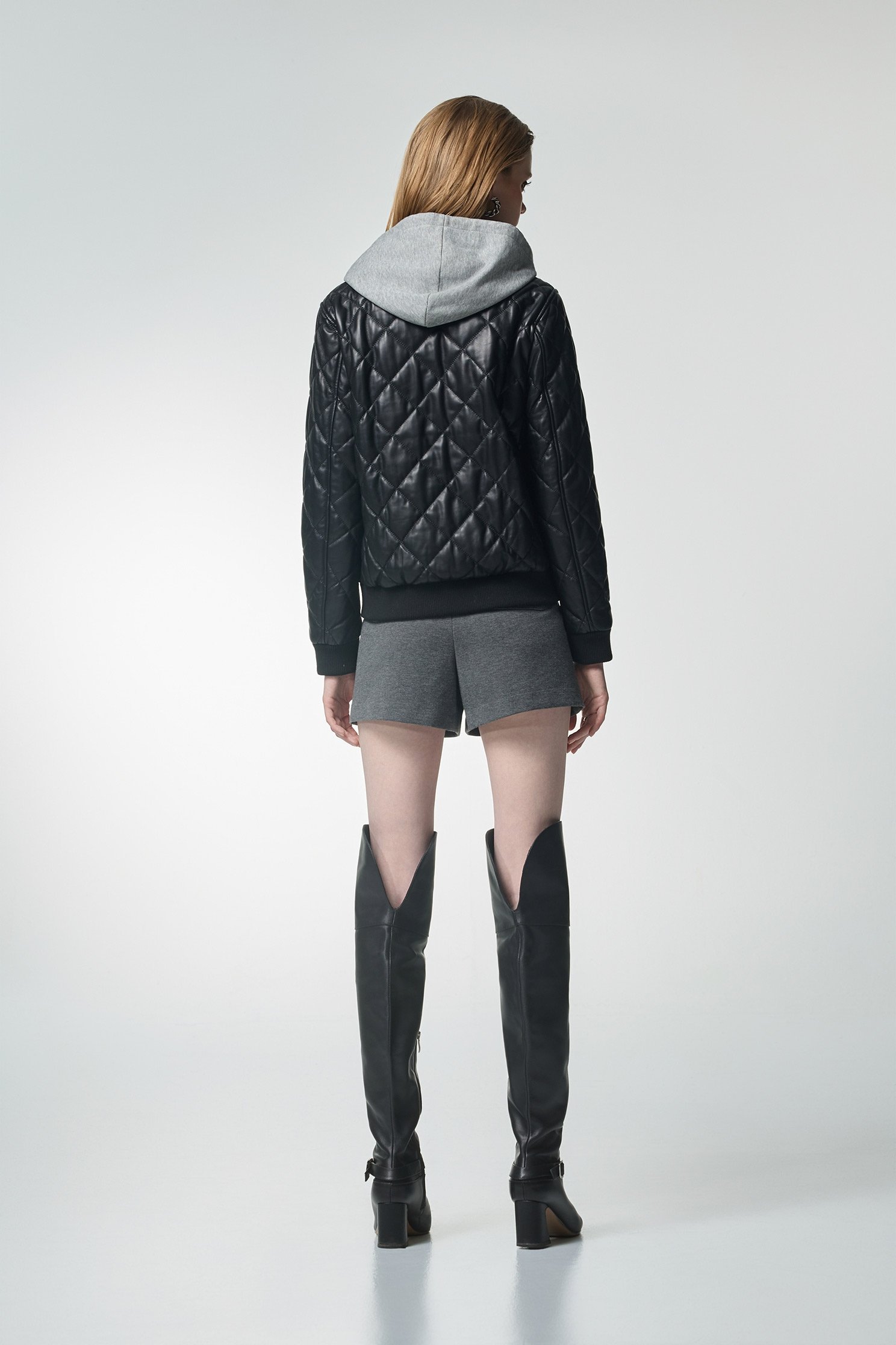 Hoodie Quilted Leather JacketHoodie Quilted Leather Jacket,Office Looks,Outerwear,Plaid,Lether jackets,Season (AW) Look,Hoodie jackets