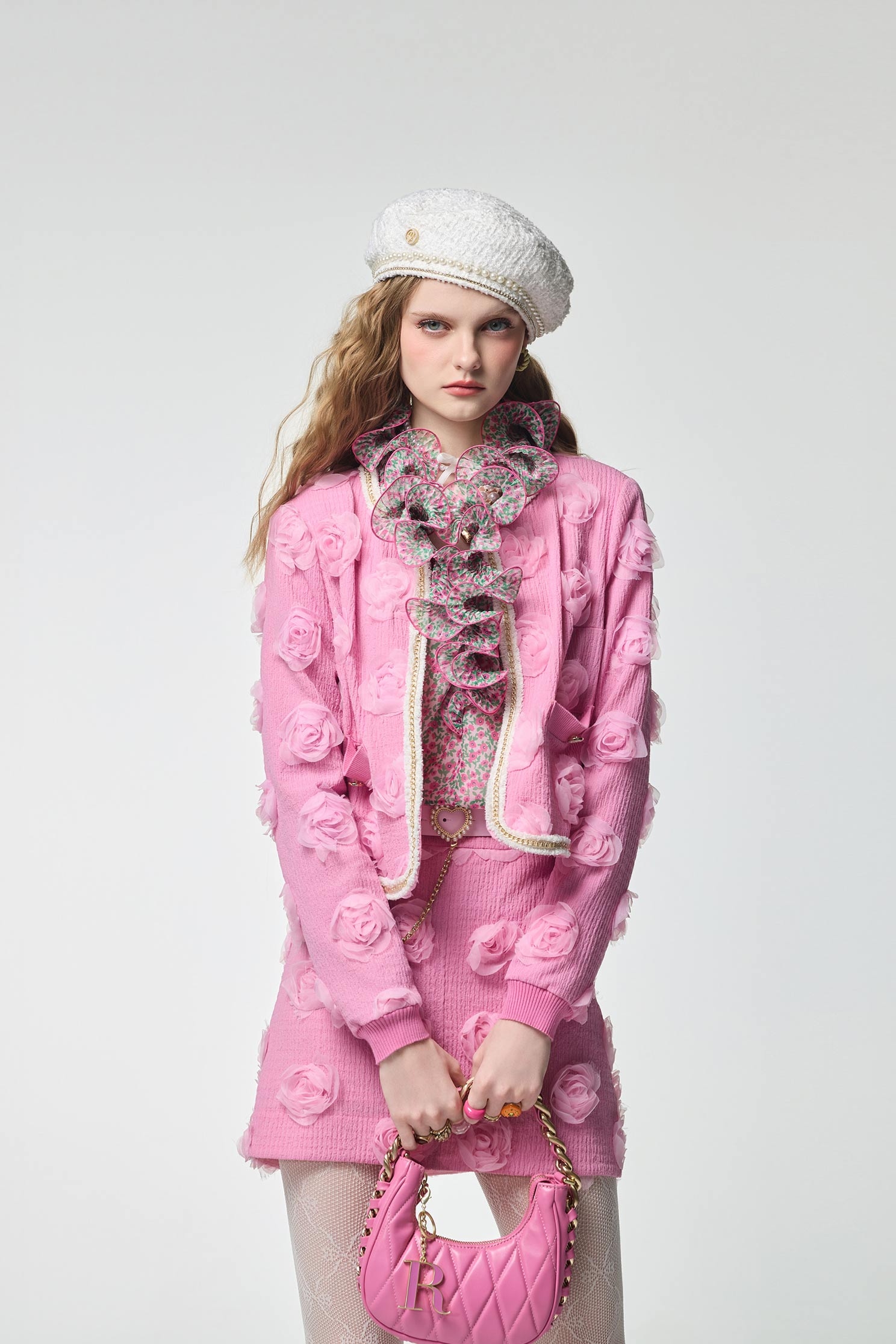 3-D Rose Detail Pink Jacket3-D Rose Detail Pink Jacket,Jackets,Outerwear,Season (AW) Look