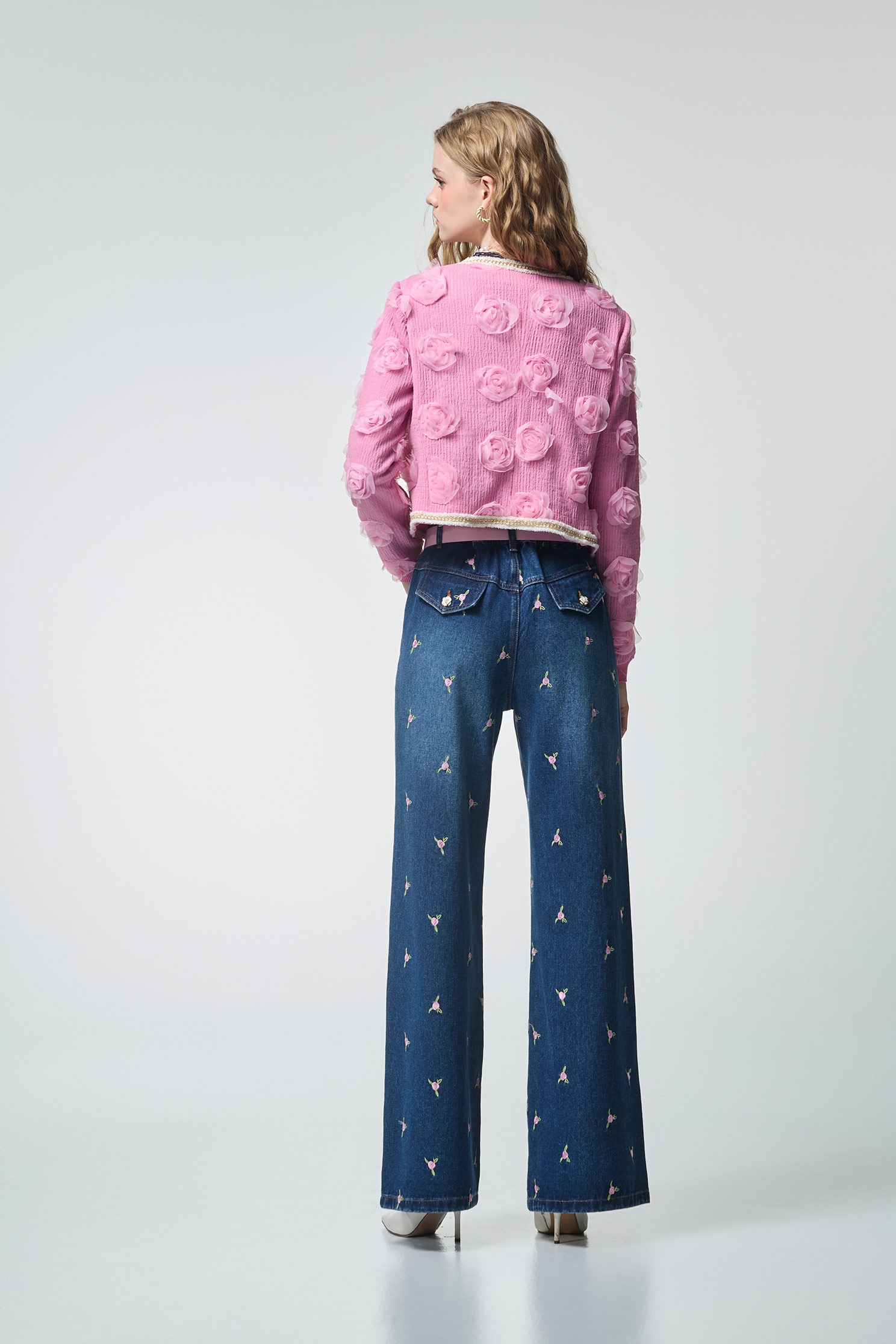 3-D Rose Detail Pink Jacket3-D Rose Detail Pink Jacket,Jackets,Outerwear,Season (AW) Look