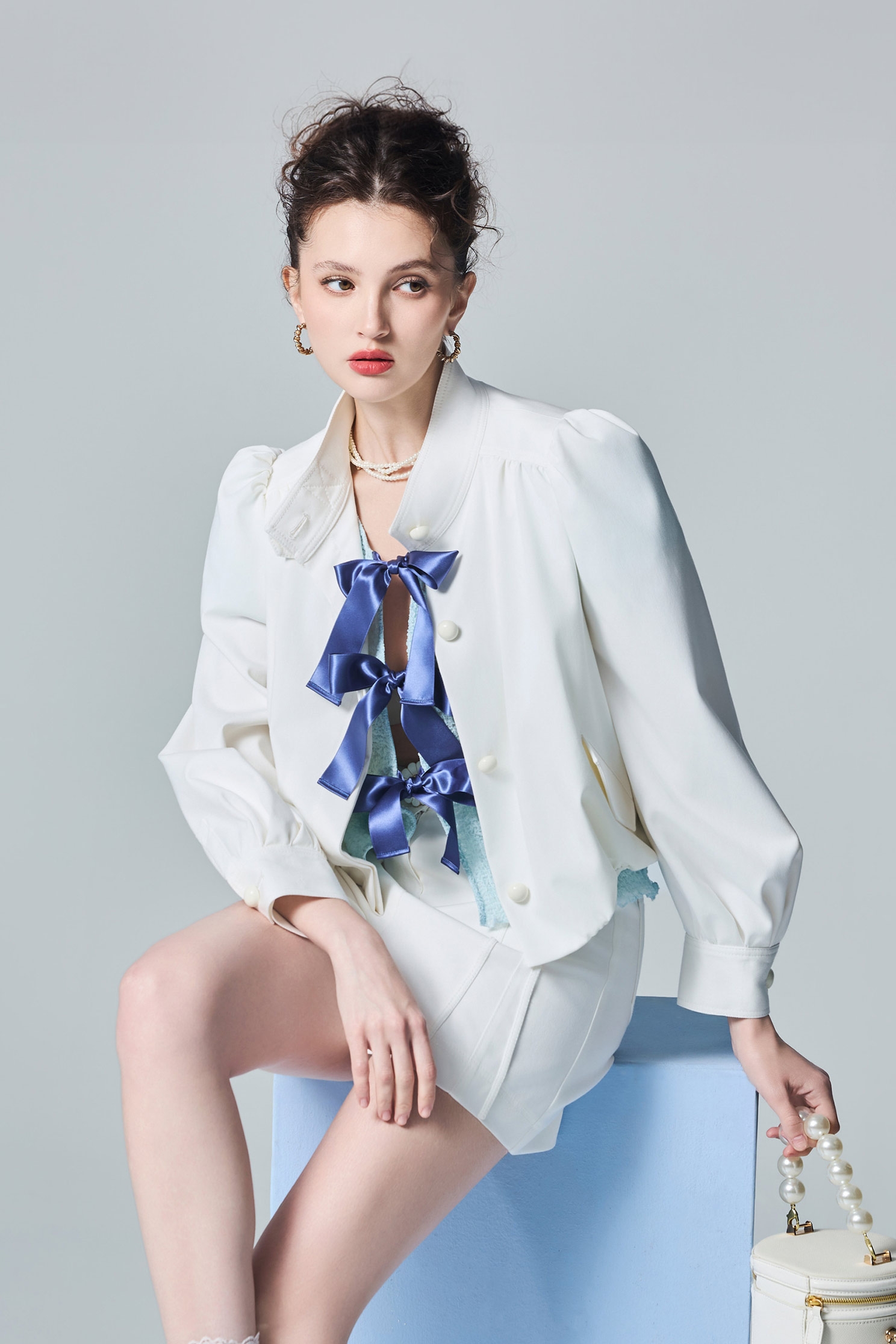 Puff Sleeve Stand collar JacketPuff Sleeve Stand collar Jacket,Jackets,Outerwear,White outerwear,Season (AW) Look