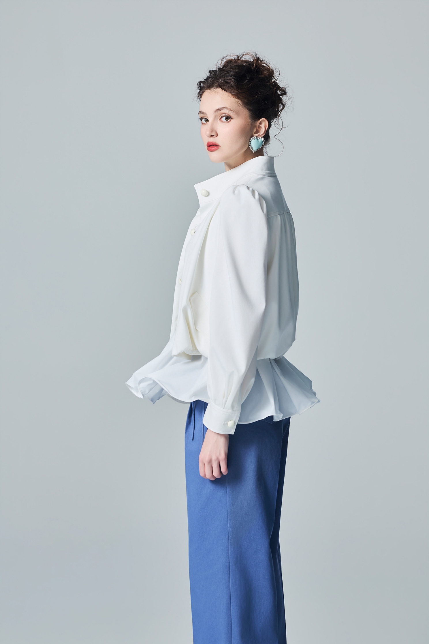 Puff Sleeve Stand collar JacketPuff Sleeve Stand collar Jacket,Jackets,Outerwear,White outerwear,Season (AW) Look