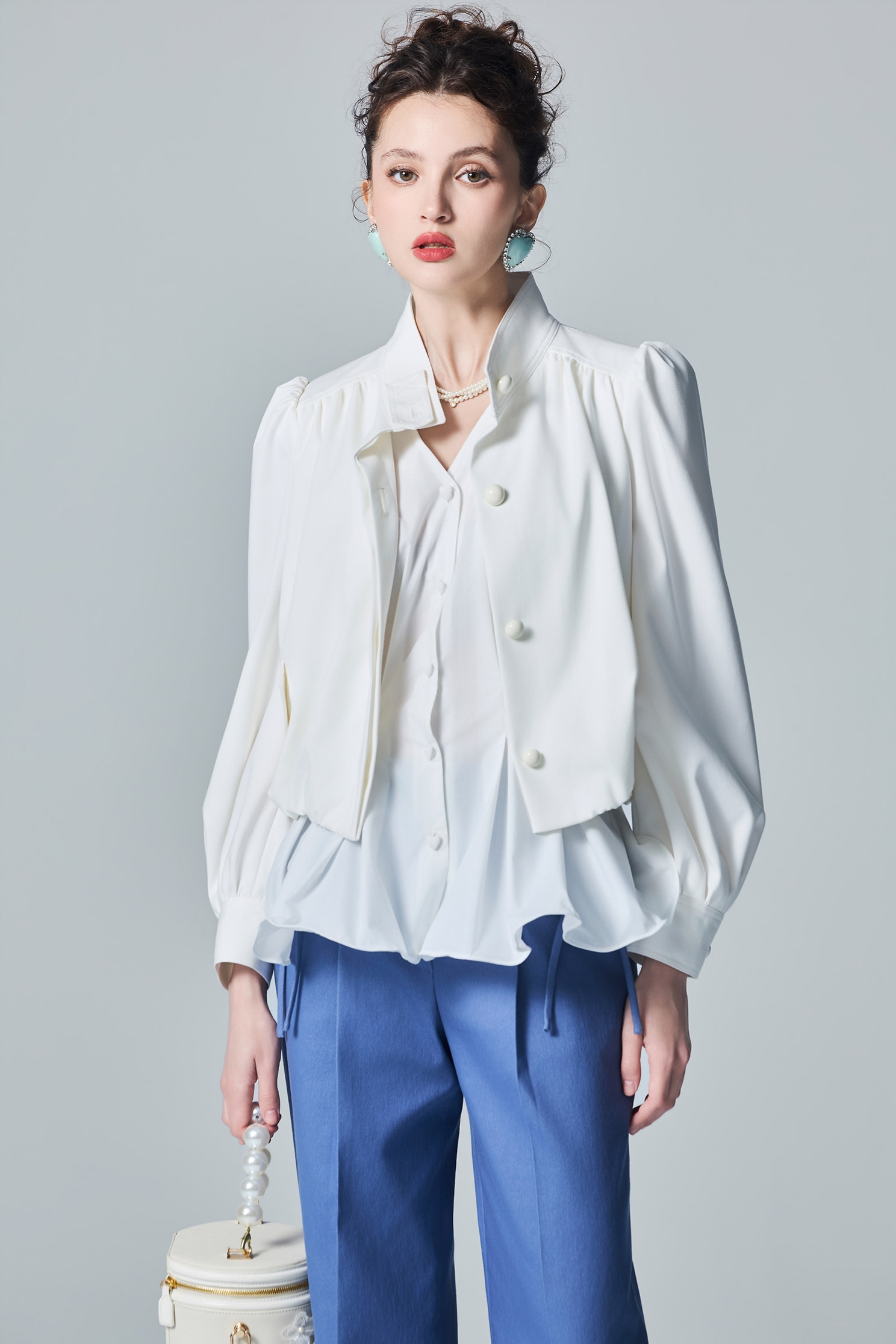 Puff Sleeve Stand collar JacketPuff Sleeve Stand collar Jacket,Jackets,Outerwear,White outerwear,Season (AW) Look
