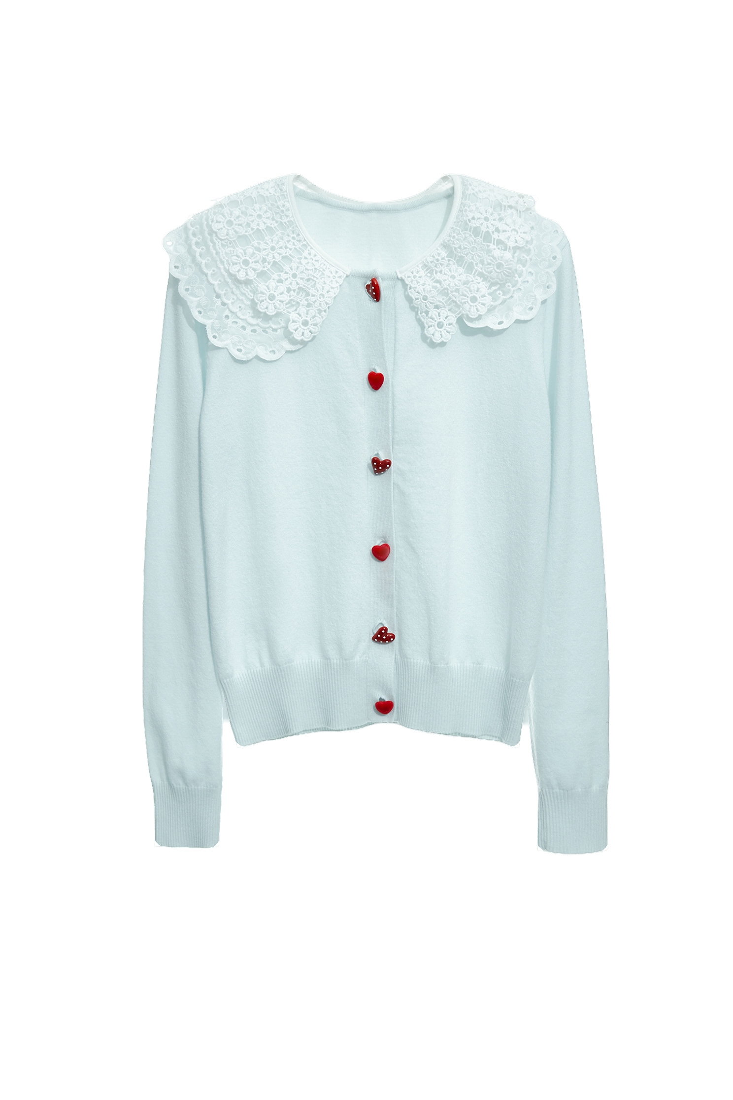 Contrast Lace Collar Blue Knit CardiganContrast Lace Collar Blue Knit Cardigan,Jackets,Outerwear,Season (AW) Look,Lace,Knitted,Knitted coats