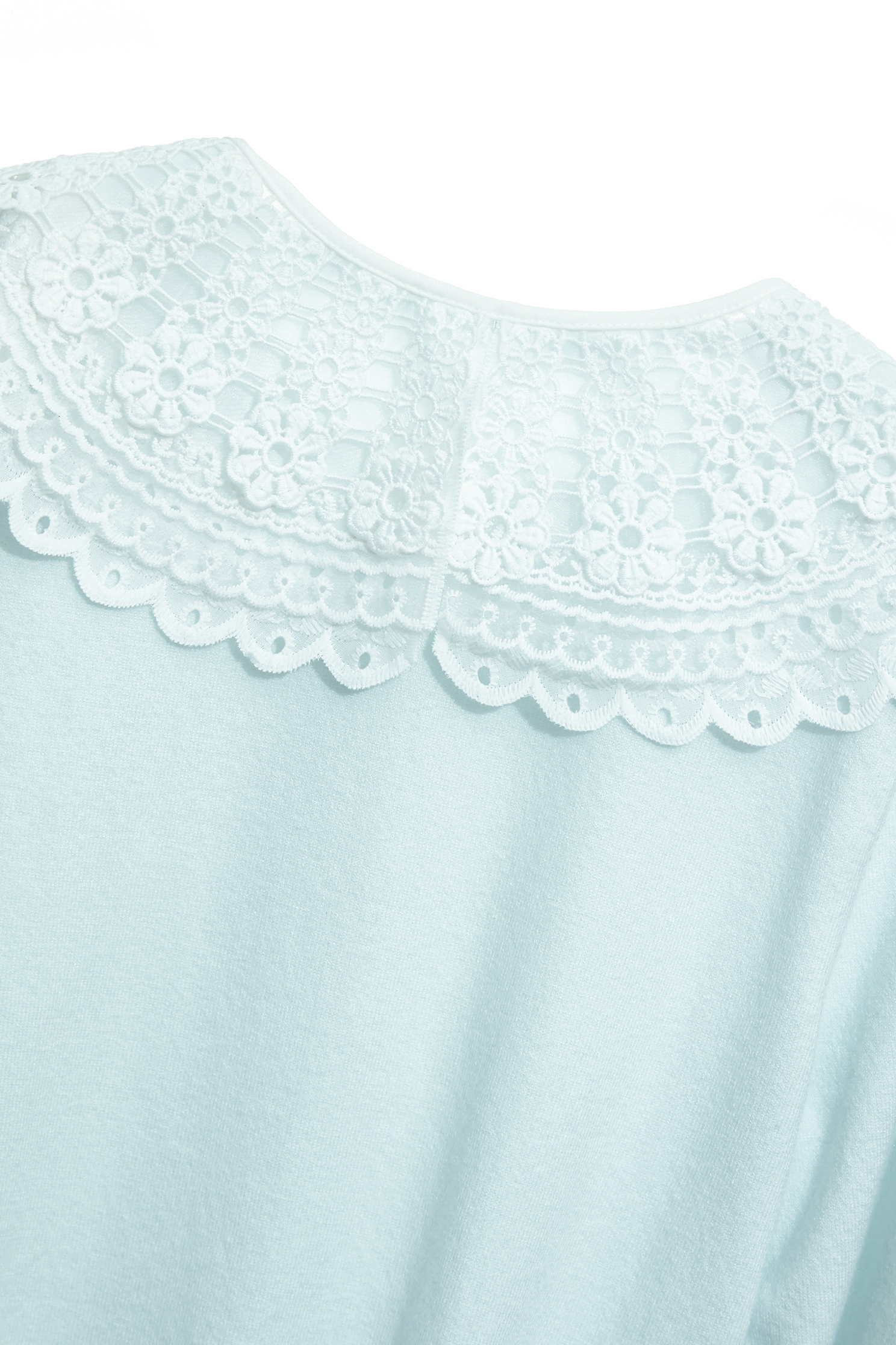 Contrast Lace Collar Blue Knit CardiganContrast Lace Collar Blue Knit Cardigan,Jackets,Outerwear,Season (AW) Look,Lace,Knitted,Knitted coats