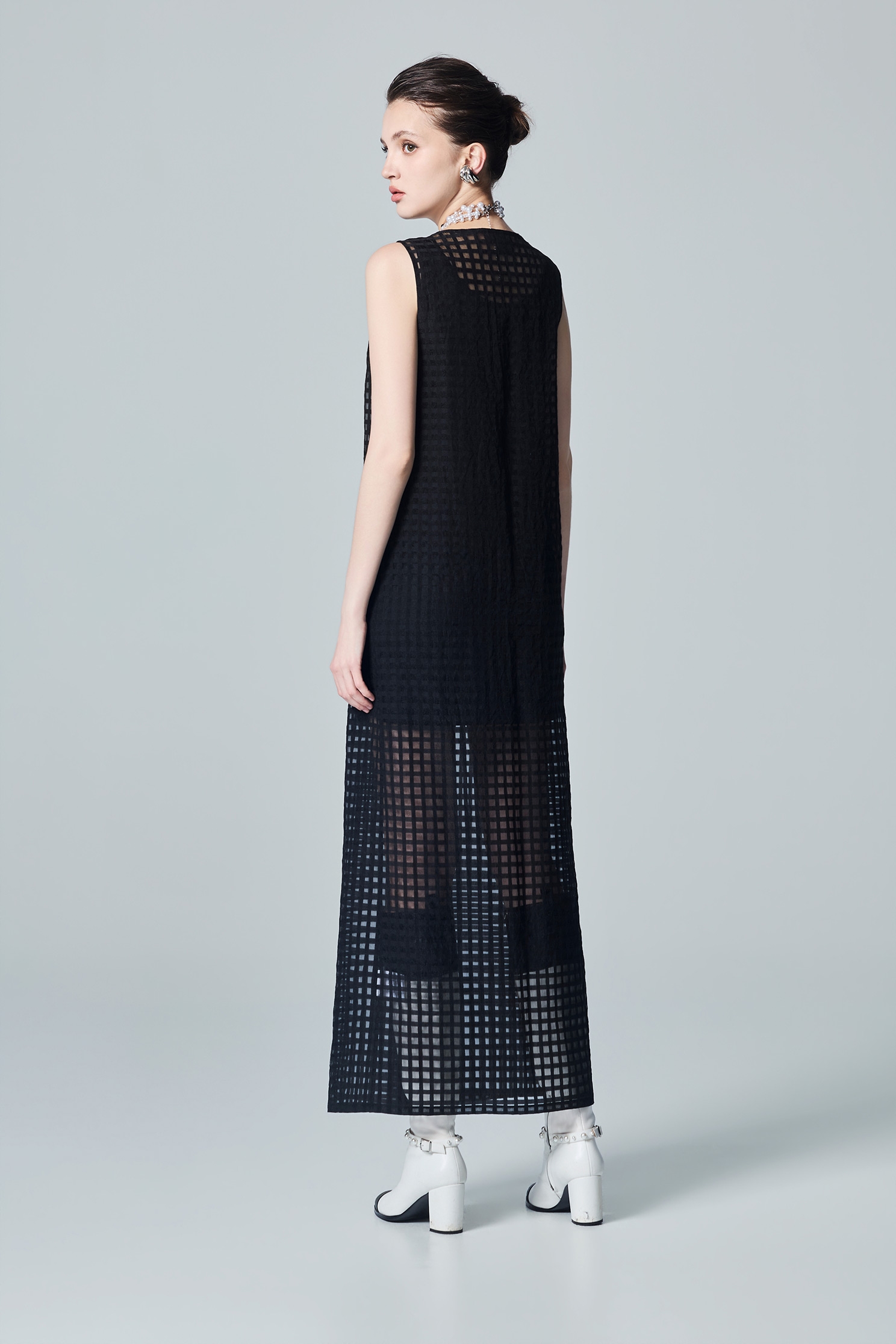 Black Organza Full Length OuterwearBlack Organza Full Length Outerwear,Jackets,sleeveless tops,bestselling,Under shirts,Outerwear,pearl,Season (AW) Look,sleeveless tops,Black outerwear