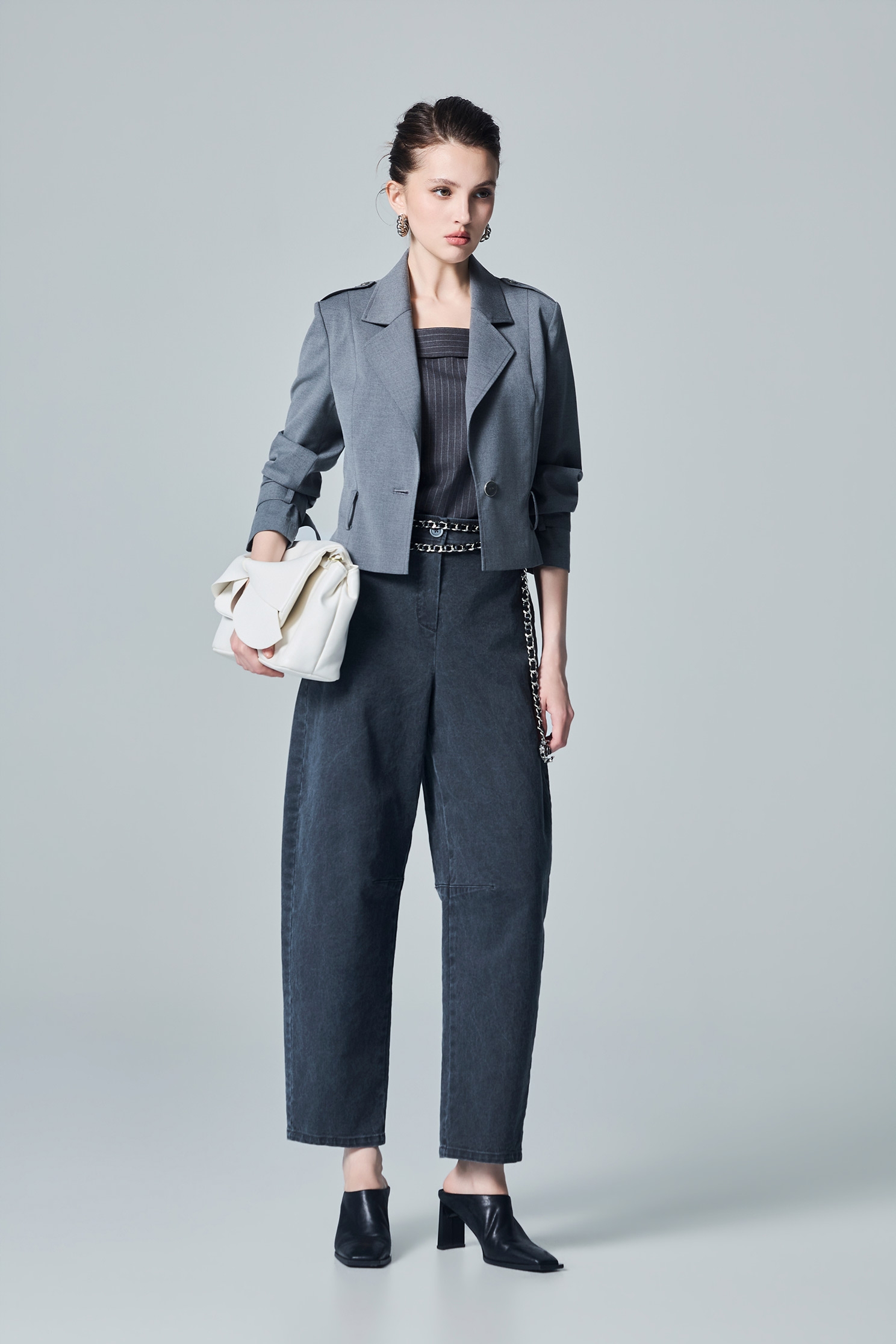 Charcoal Grey Belted BlazerCharcoal Grey Belted Blazer,Jackets,Outerwear,Season (AW) Look,Blazers
