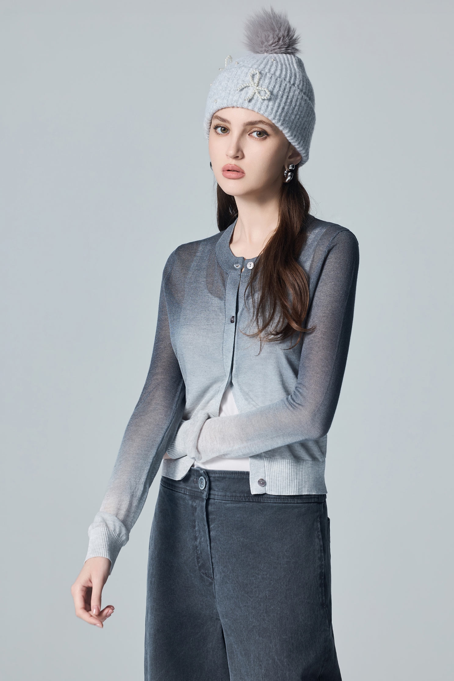 Gradient Tone Grey Knit CardiganGradient Tone Grey Knit Cardigan,Jackets,Outerwear,Season (AW) Look,Knitted,Knitted coats,Knitted tops