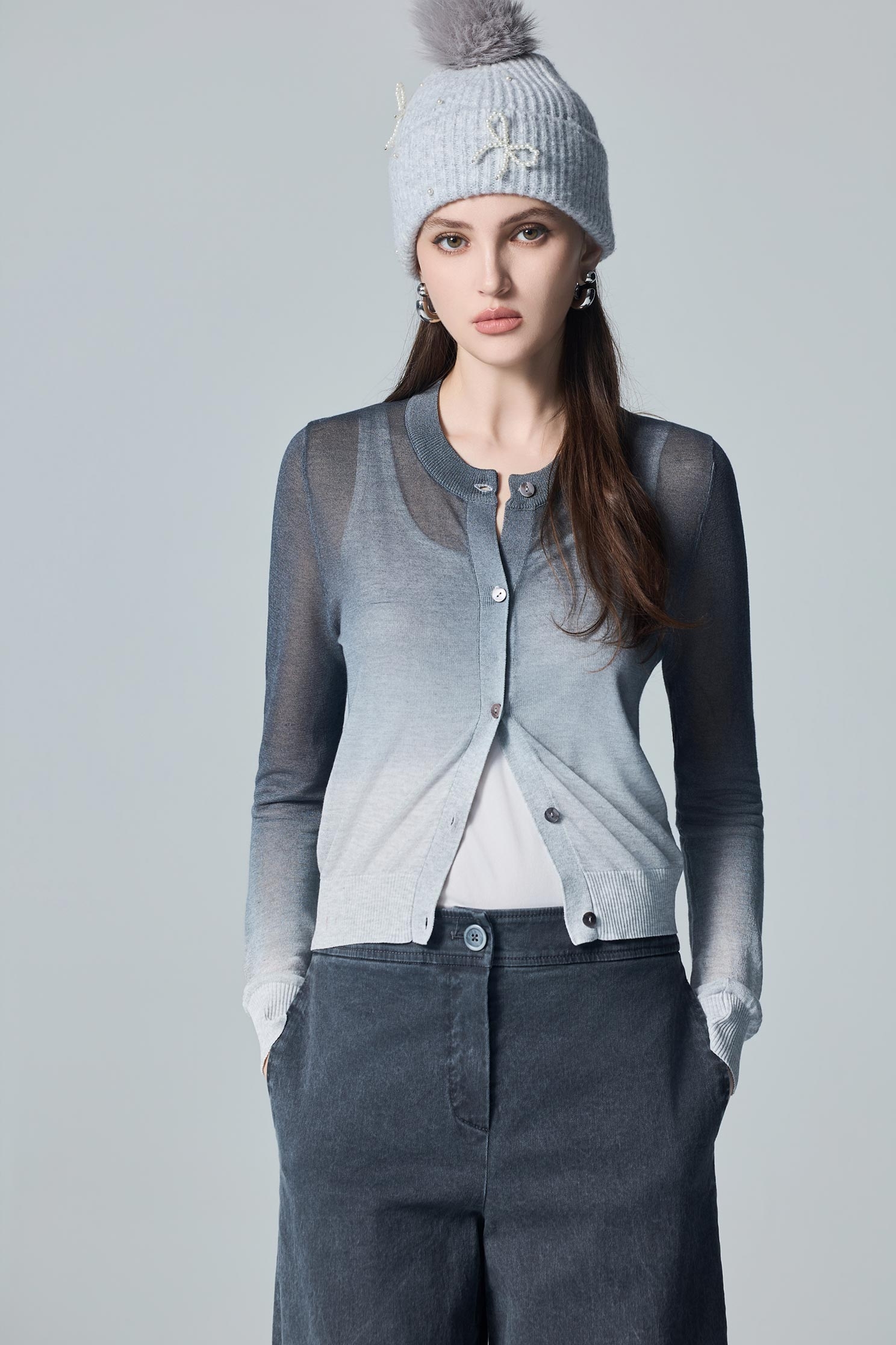 Gradient Tone Grey Knit CardiganGradient Tone Grey Knit Cardigan,Jackets,Outerwear,Season (AW) Look,Knitted,Knitted coats,Knitted tops