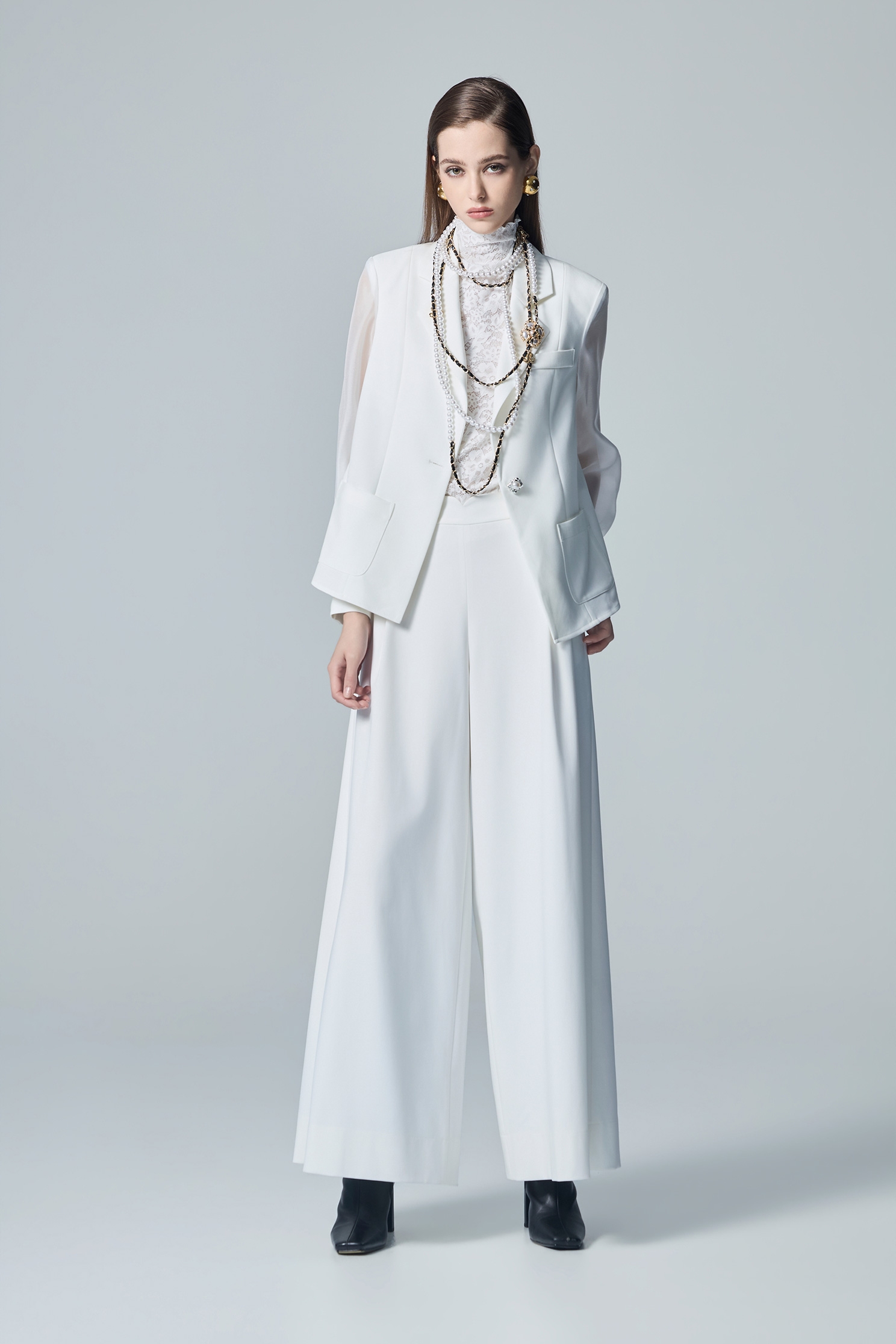 Chiffon Mix Material White BlazerChiffon Mix Material White Blazer,Jackets,bestselling,Outerwear,pearl,White outerwear,Season (AW) Look,Chiffon