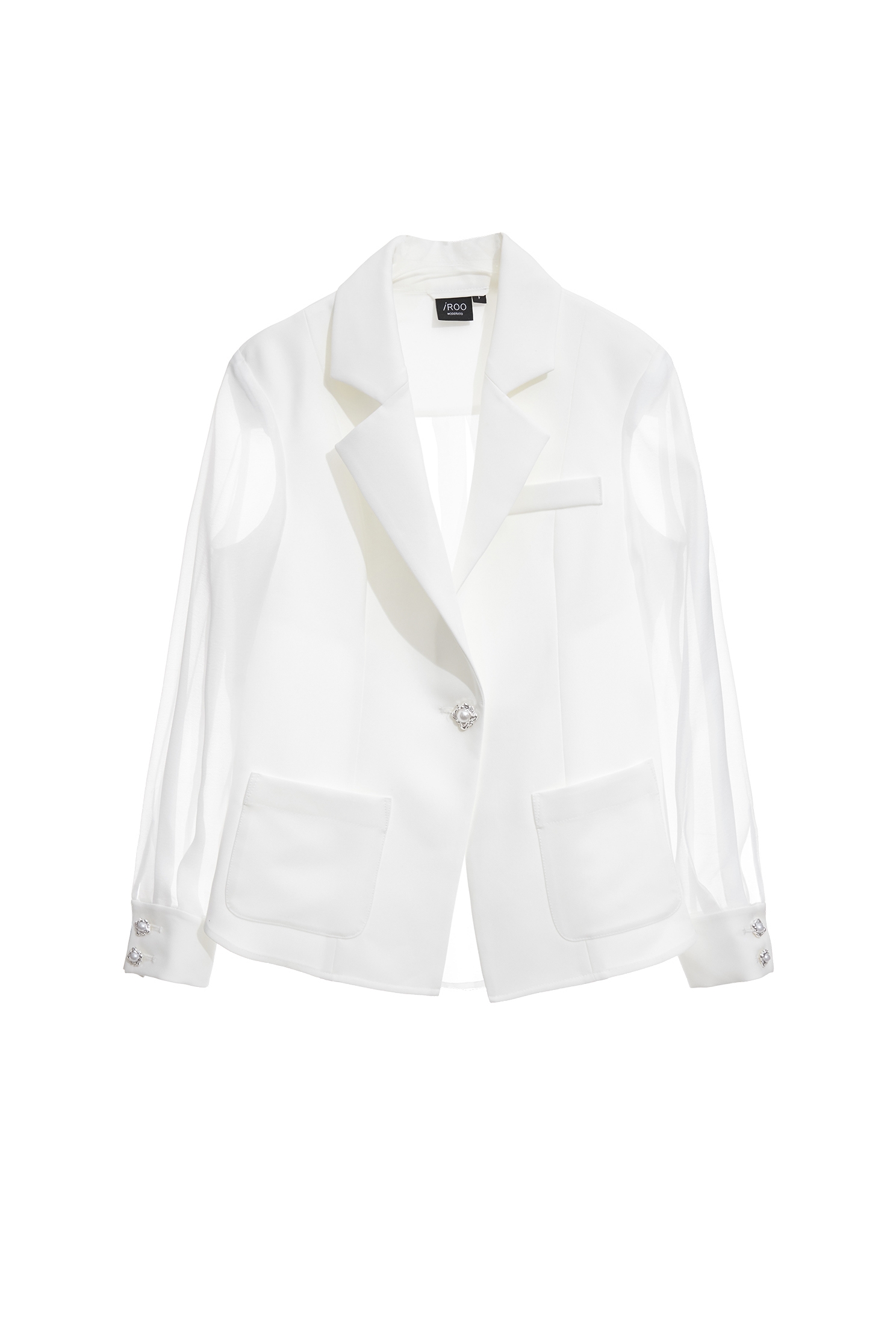 Chiffon Mix Material White BlazerChiffon Mix Material White Blazer,Jackets,bestselling,Outerwear,pearl,White outerwear,Season (AW) Look,Chiffon