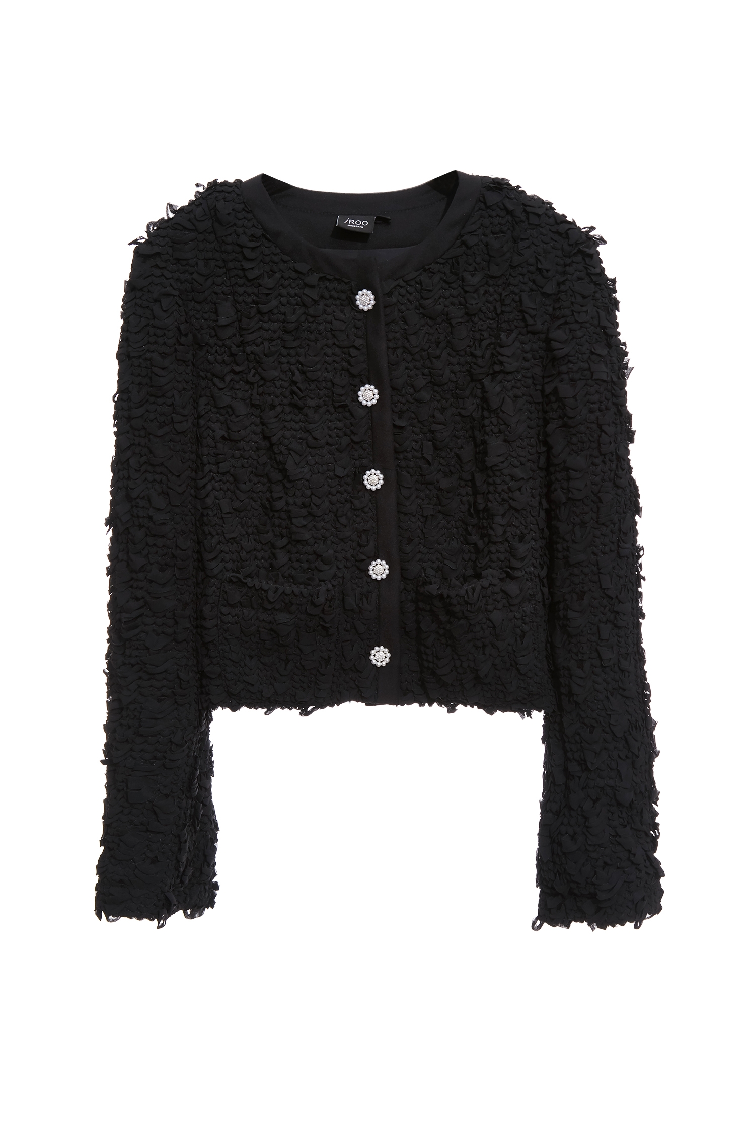 Textured Crop Black JacketTextured Crop Black Jacket,Jackets,Office Looks,Outerwear,co-ord sets,pearl,Season (AW) Look,Valentine,blossoms