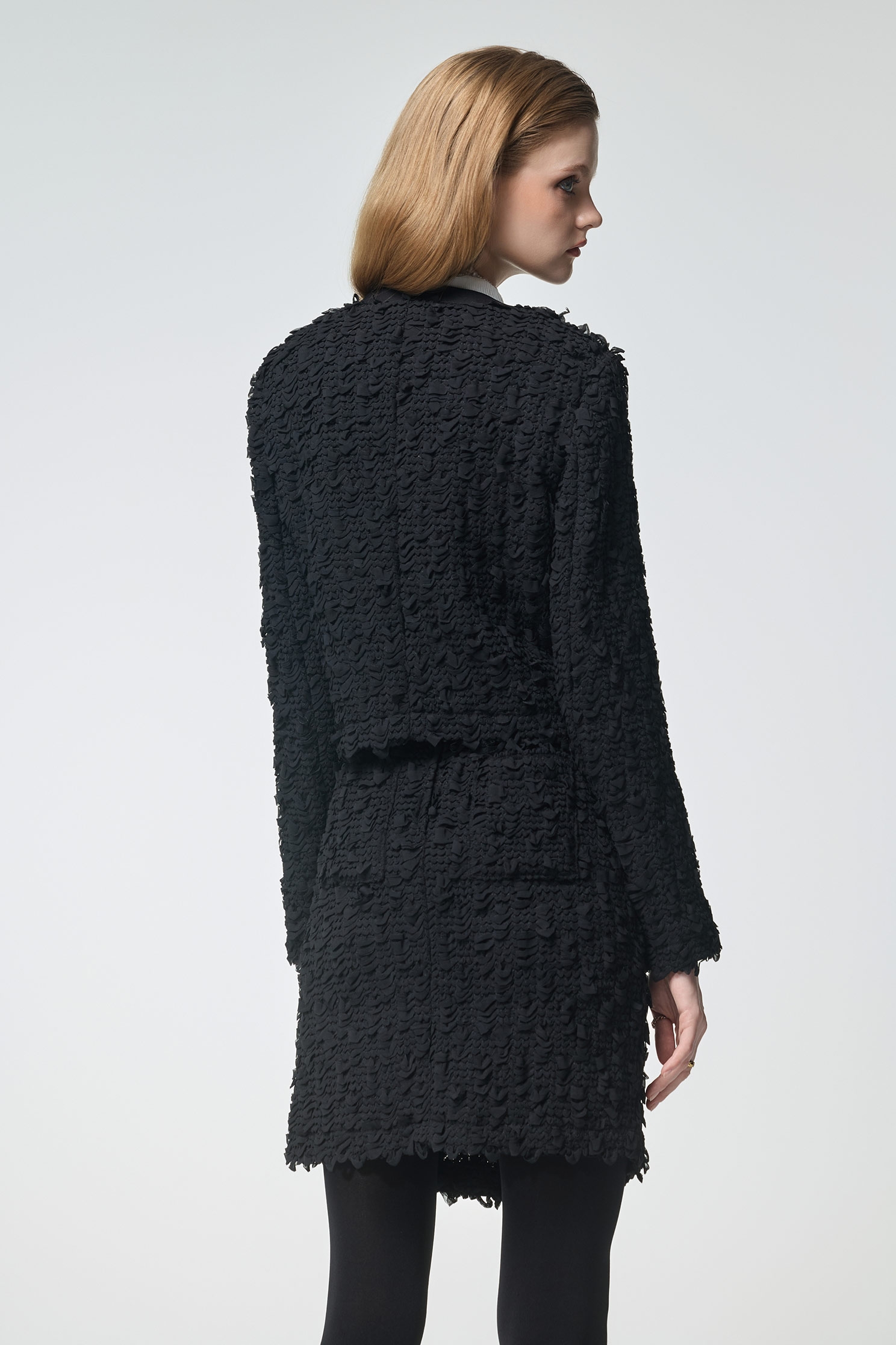 Textured Crop Black JacketTextured Crop Black Jacket,Jackets,Office Looks,Outerwear,co-ord sets,pearl,Season (AW) Look,Valentine,blossoms