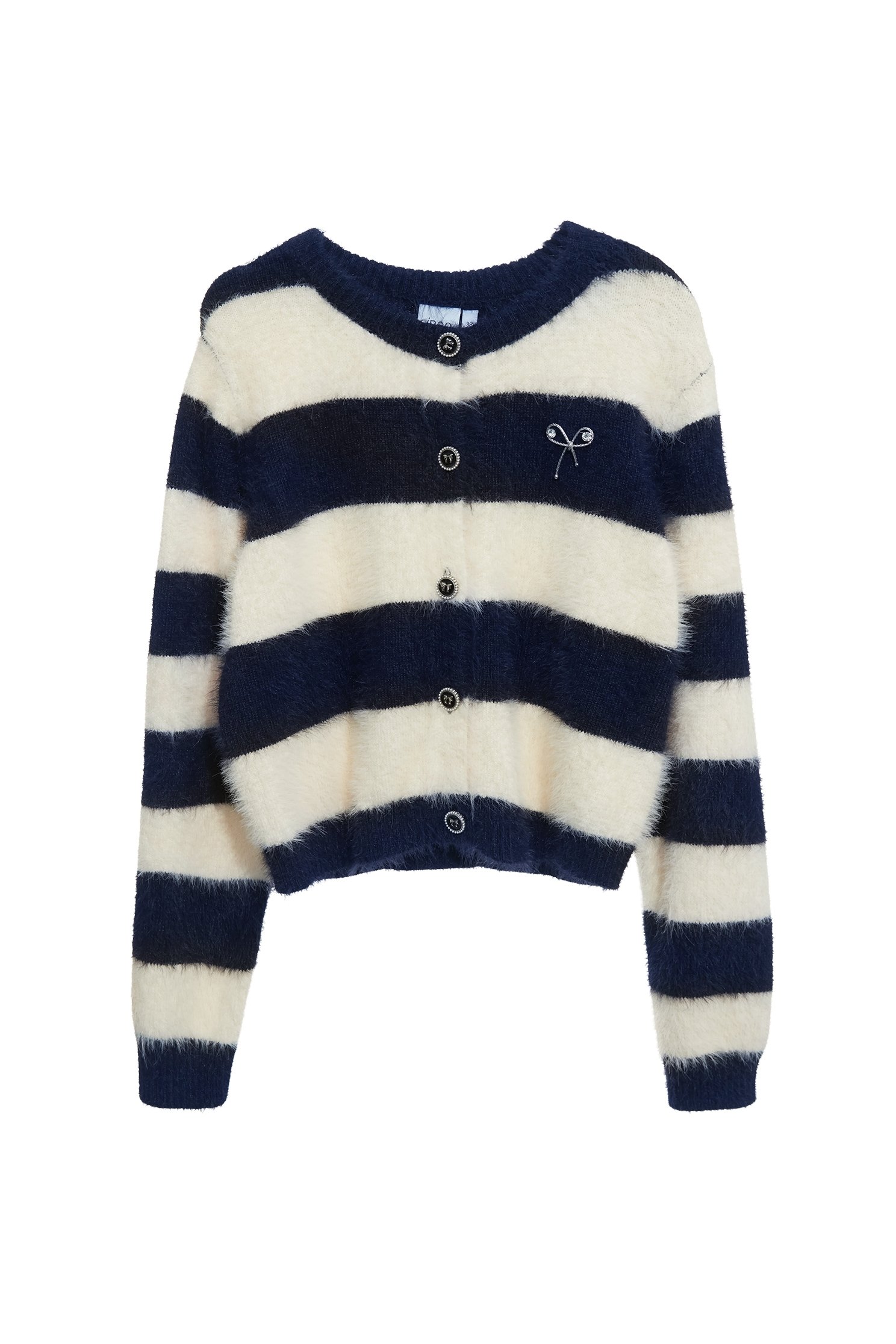 Navy Stripe Knit CardiganNavy Stripe Knit Cardigan,Jackets,Outerwear,Season (AW) Look,bows,Knitted,Knitted coats
