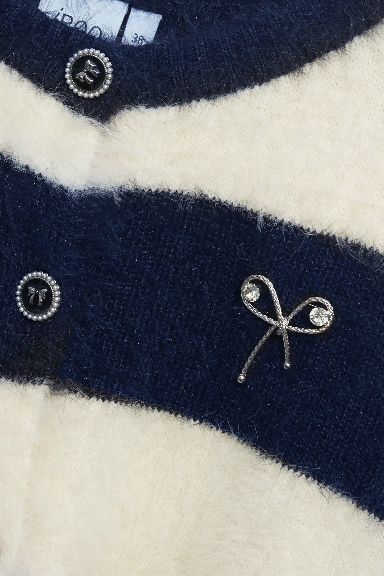 Navy Stripe Knit CardiganNavy Stripe Knit Cardigan,Jackets,Outerwear,Season (AW) Look,bows,Knitted,Knitted coats