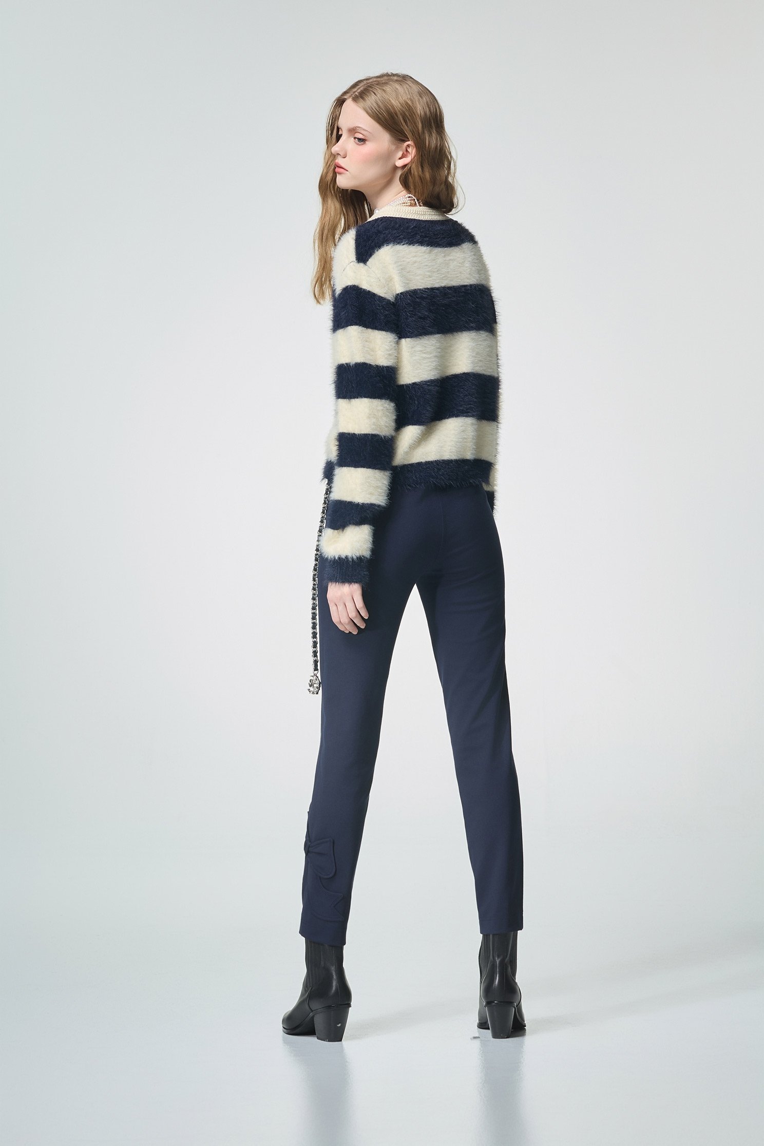 Navy Stripe Knit CardiganNavy Stripe Knit Cardigan,Jackets,Outerwear,Season (AW) Look,bows,Knitted,Knitted coats