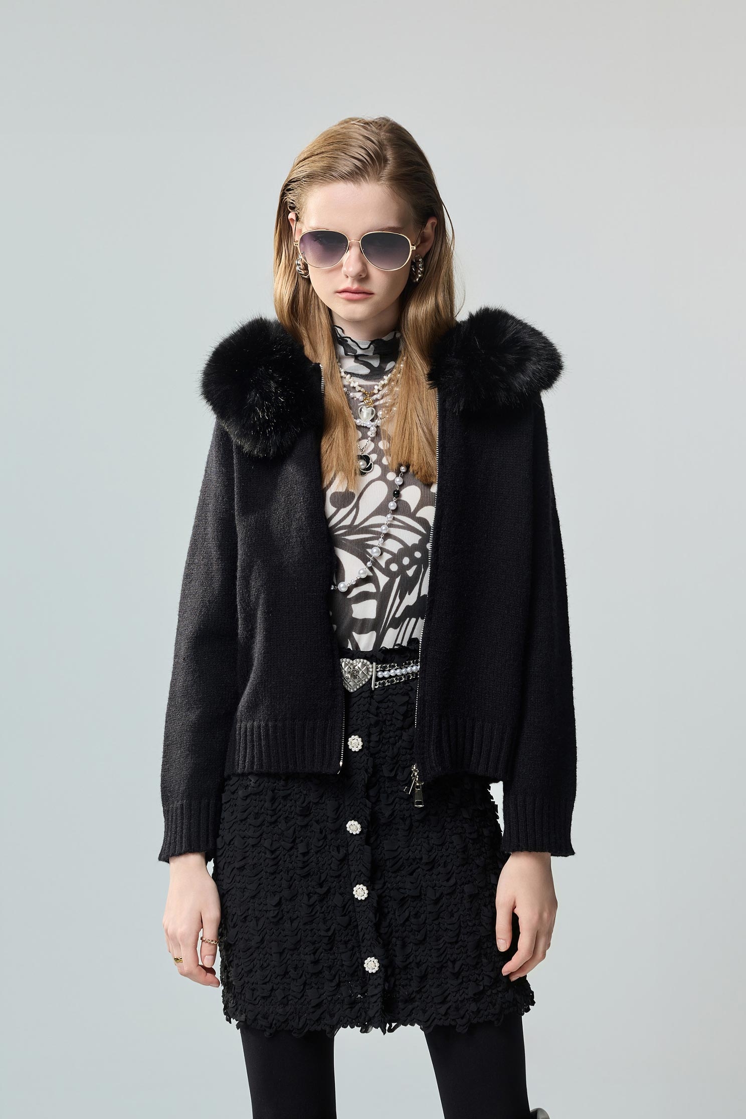 Faux Fur Collar Knit JacketFaux Fur Collar Knit Jacket,Office Looks,Outerwear,Season (AW) Look,Knitted,Knitted coats