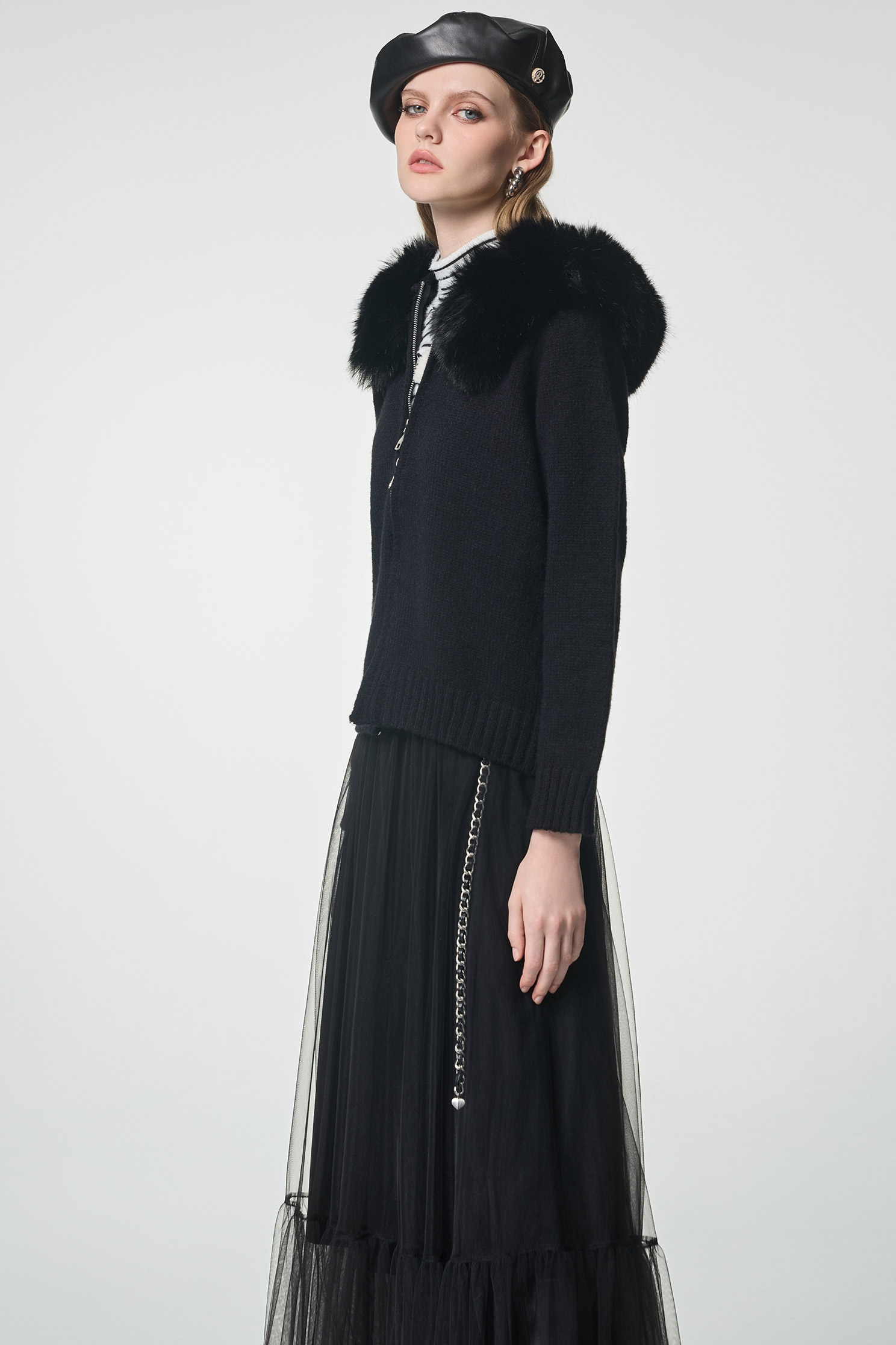 Faux Fur Collar Knit JacketFaux Fur Collar Knit Jacket,Office Looks,Outerwear,Season (AW) Look,Knitted,Knitted coats