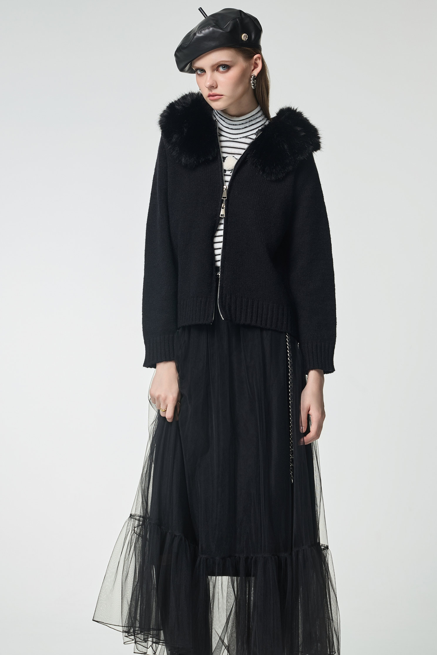 Faux Fur Collar Knit JacketFaux Fur Collar Knit Jacket,Office Looks,Outerwear,Season (AW) Look,Knitted,Knitted coats