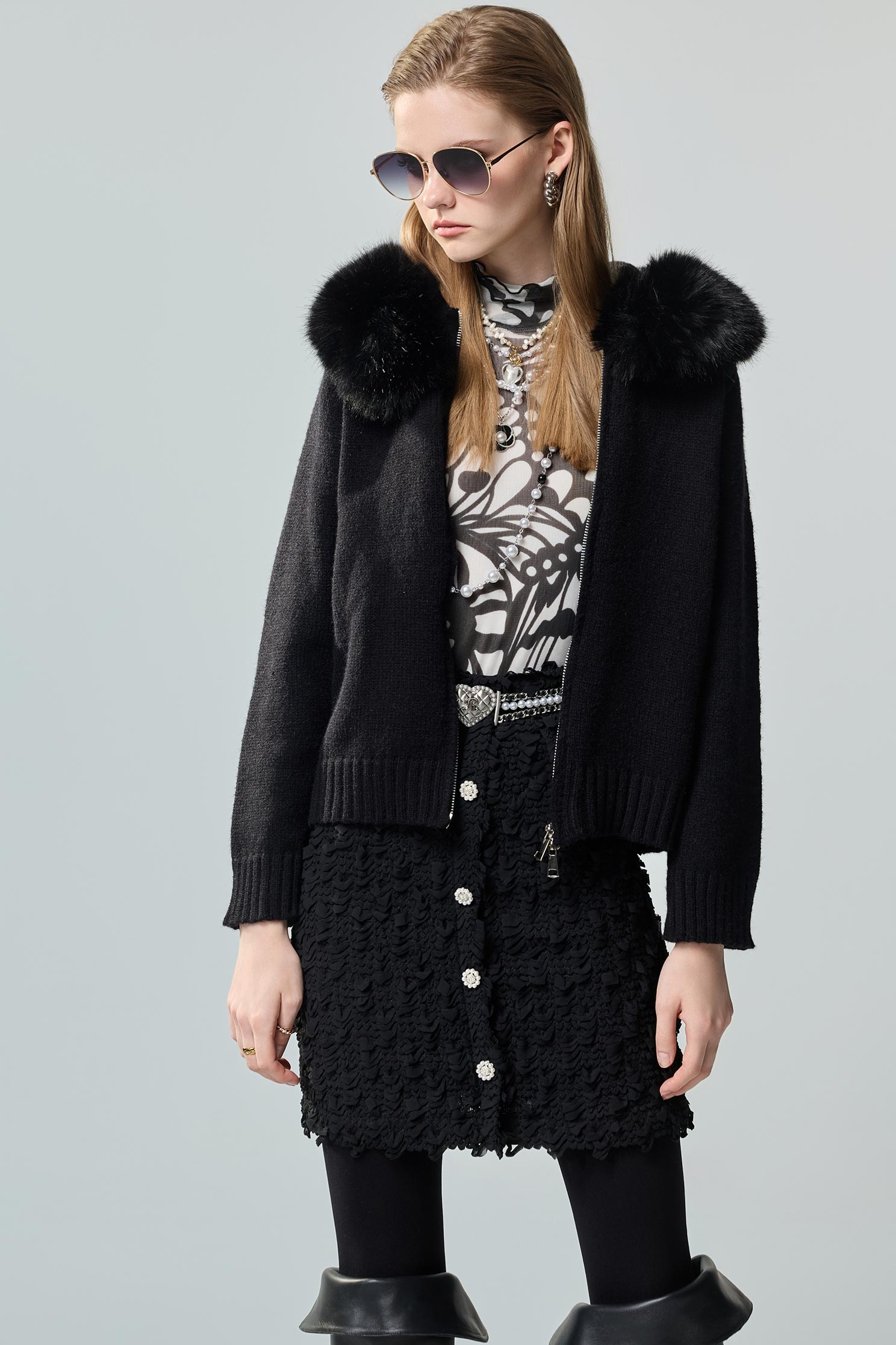 Faux Fur Collar Knit JacketFaux Fur Collar Knit Jacket,Office Looks,Outerwear,Season (AW) Look,Knitted,Knitted coats