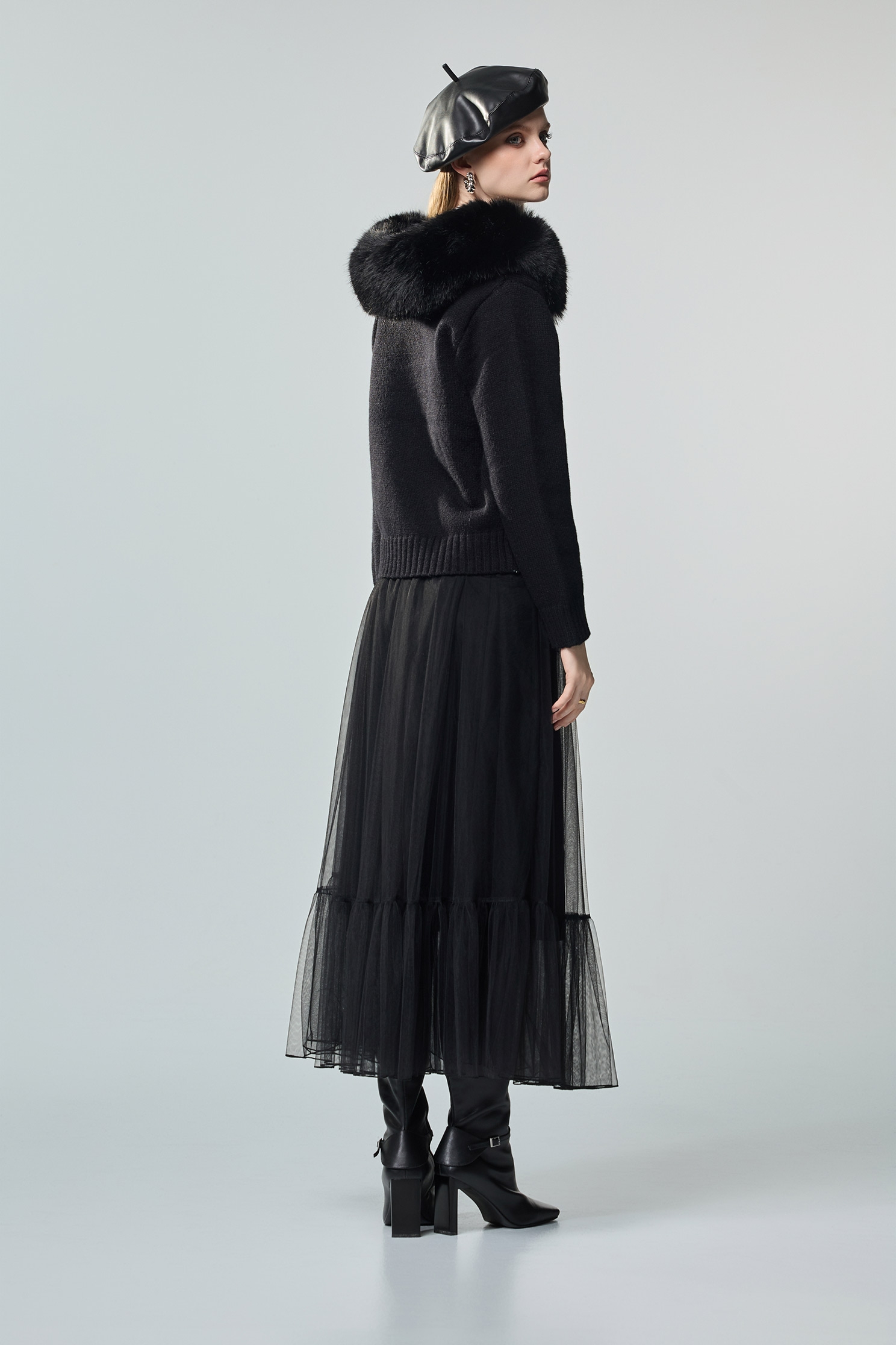 Faux Fur Collar Knit JacketFaux Fur Collar Knit Jacket,Office Looks,Outerwear,Season (AW) Look,Knitted,Knitted coats