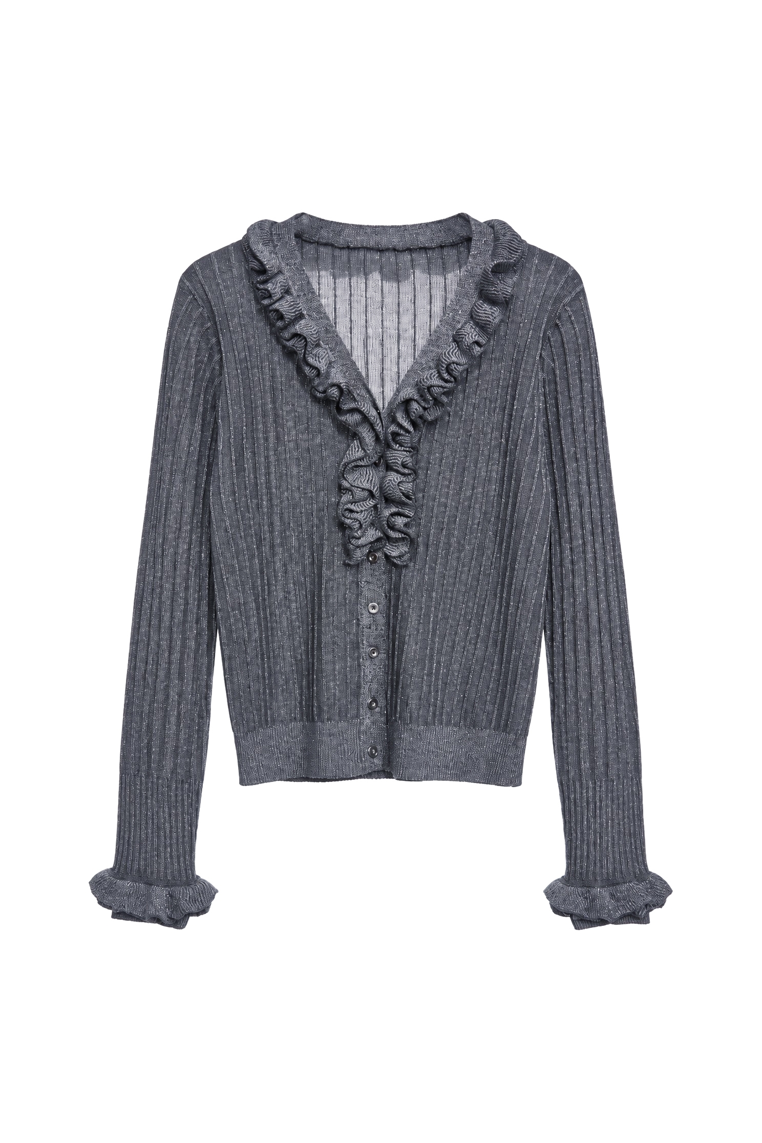 Ruffle Detail Grey Knit CardiganRuffle Detail Grey Knit Cardigan,Jackets,Outerwear,Season (AW) Look,Knitted,Knitted tops,Knitted coats