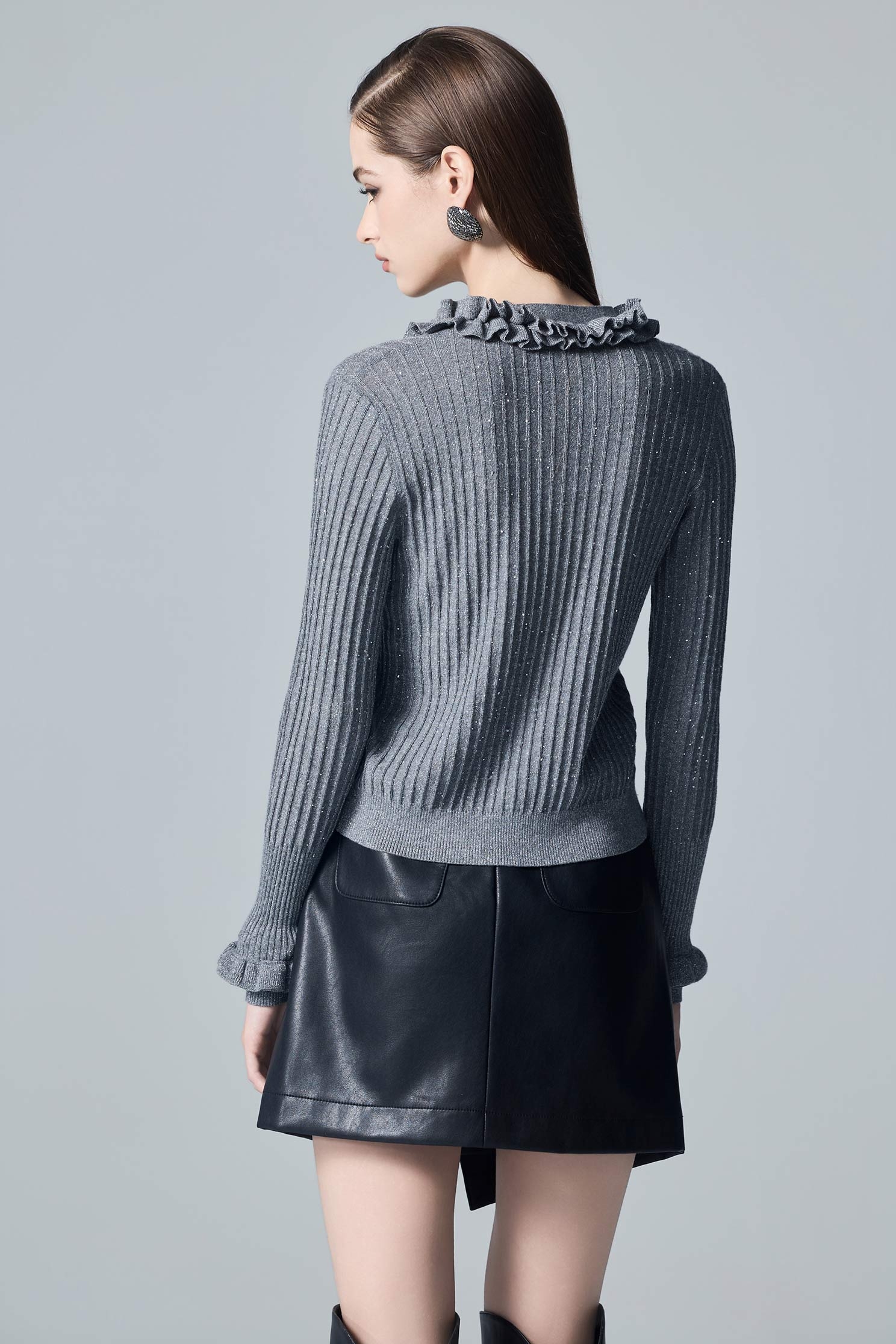 Ruffle Detail Grey Knit CardiganRuffle Detail Grey Knit Cardigan,Jackets,Outerwear,Season (AW) Look,Knitted,Knitted tops,Knitted coats