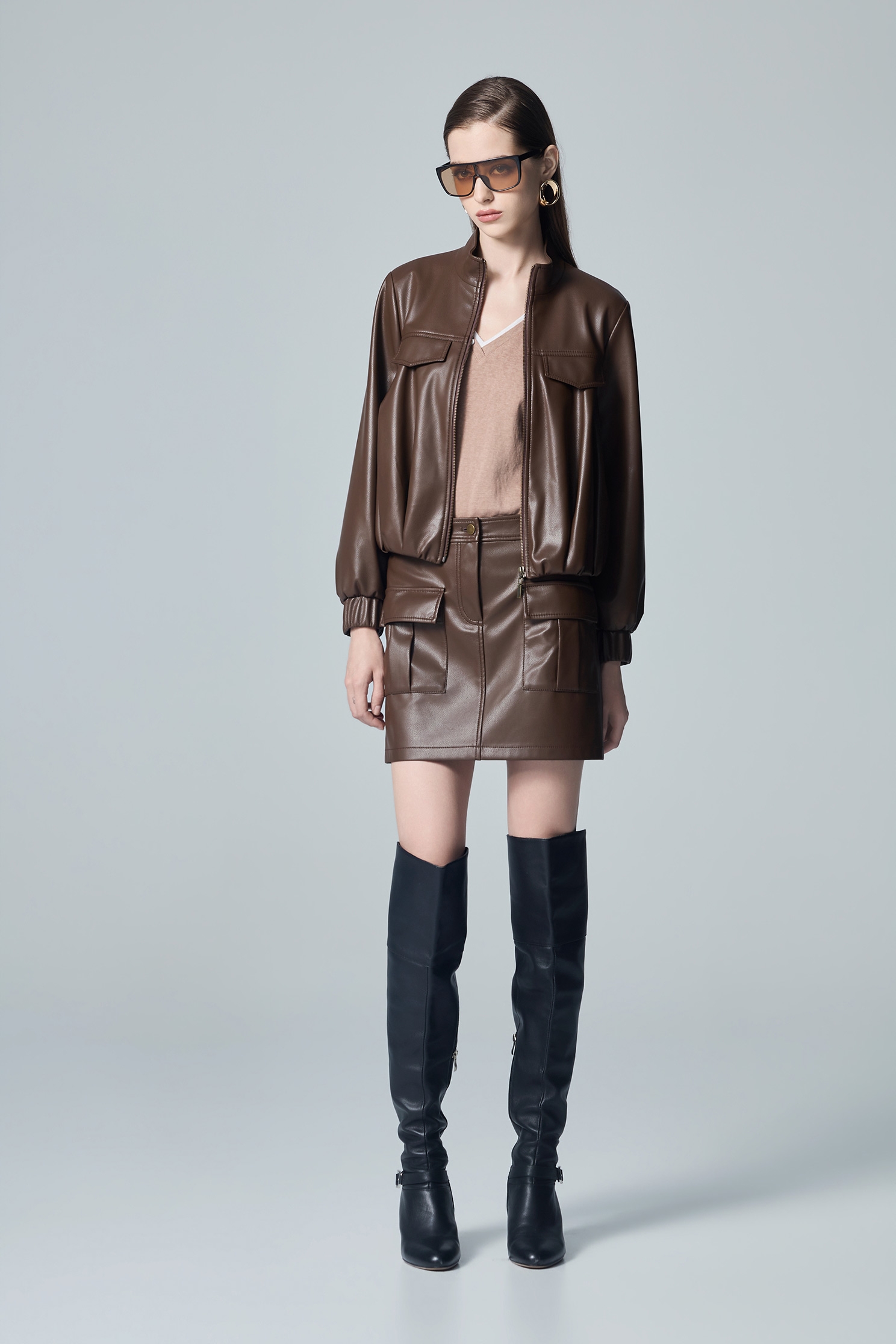 PU Pleated Detail Coco Brown JacketPU Pleated Detail Coco Brown Jacket,Jackets,Outerwear,Leather,Season (AW) Look