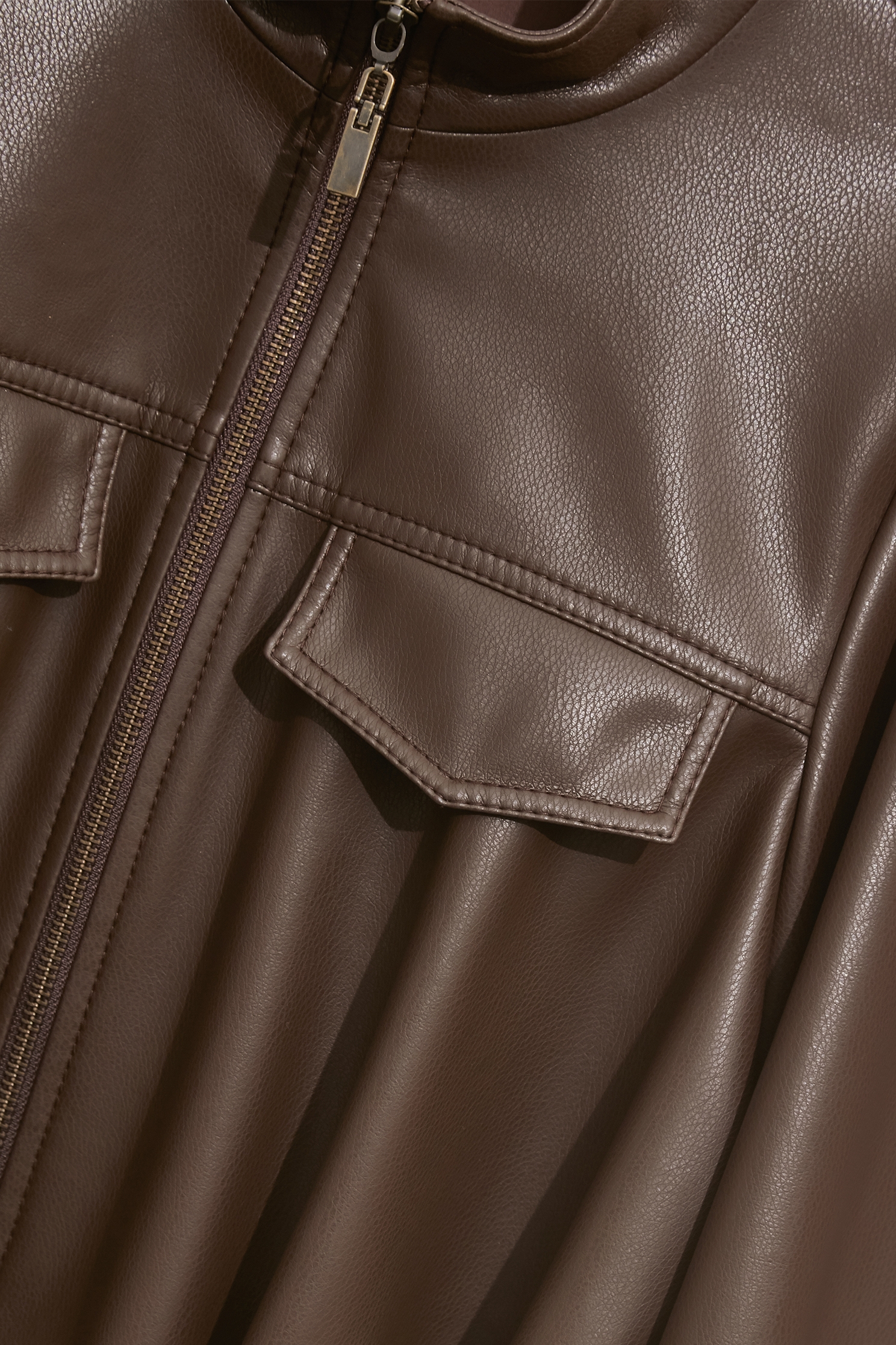 PU Pleated Detail Coco Brown JacketPU Pleated Detail Coco Brown Jacket,Jackets,Outerwear,Leather,Season (AW) Look