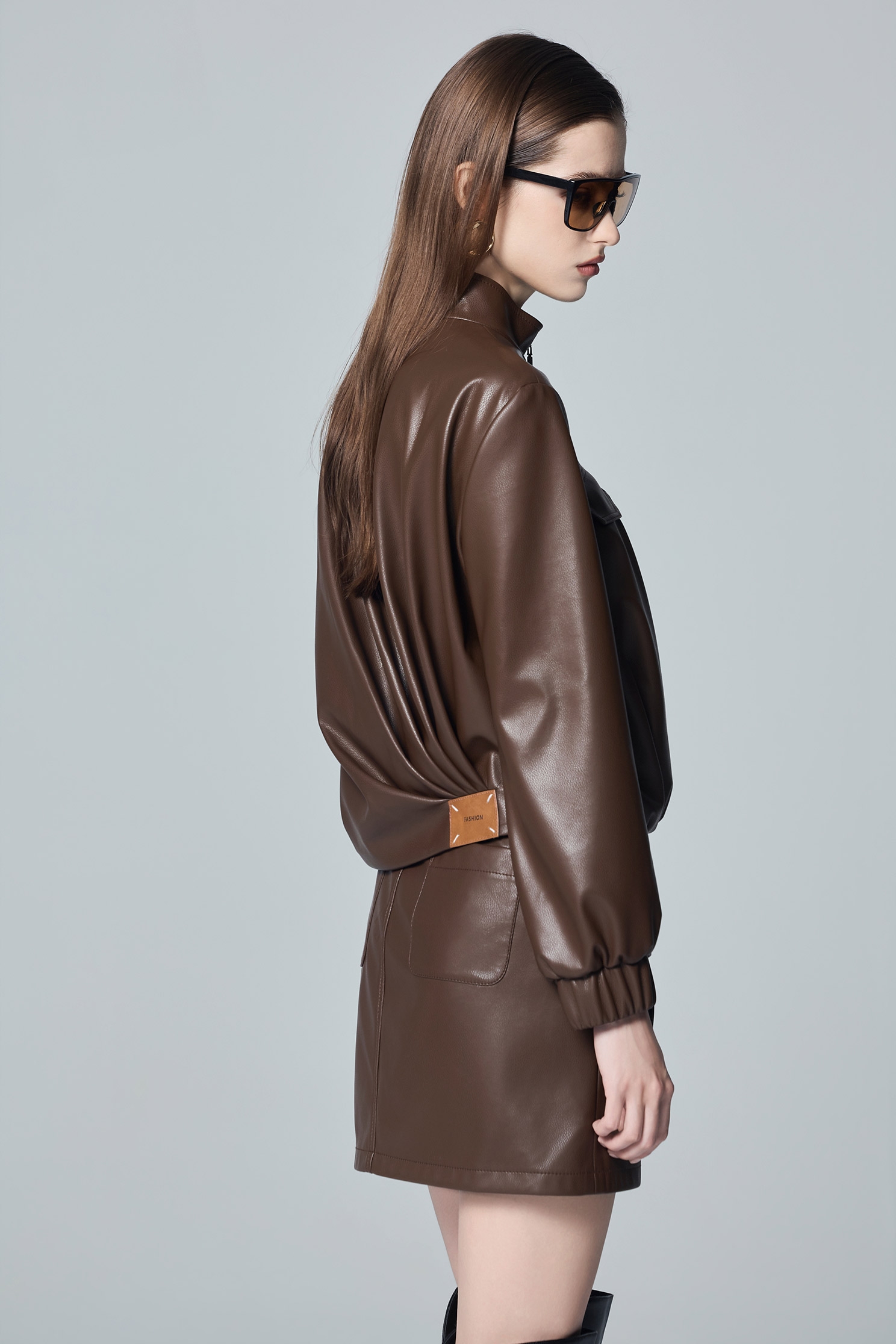PU Pleated Detail Coco Brown JacketPU Pleated Detail Coco Brown Jacket,Jackets,Outerwear,Leather,Season (AW) Look