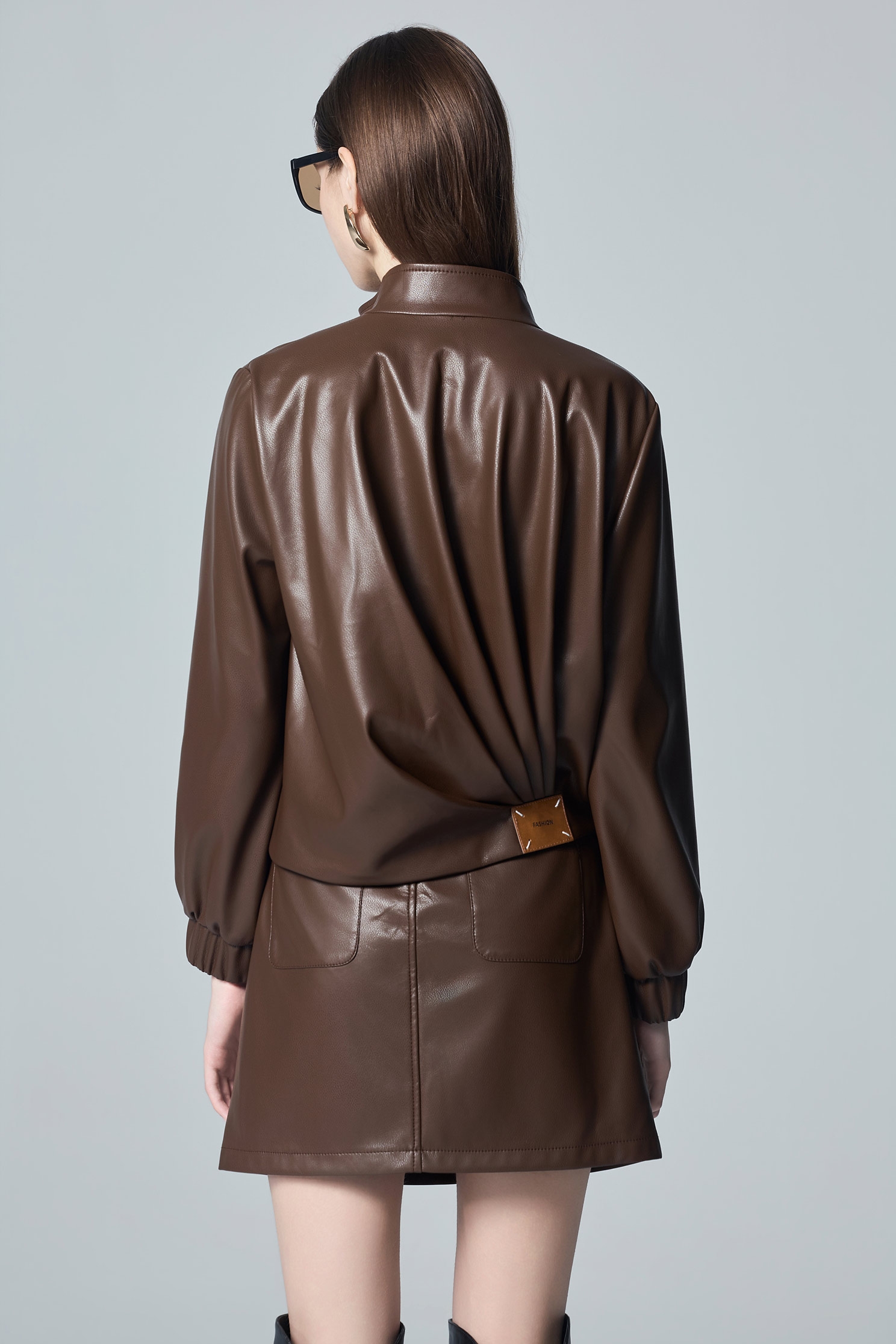 PU Pleated Detail Coco Brown JacketPU Pleated Detail Coco Brown Jacket,Jackets,Outerwear,Leather,Season (AW) Look
